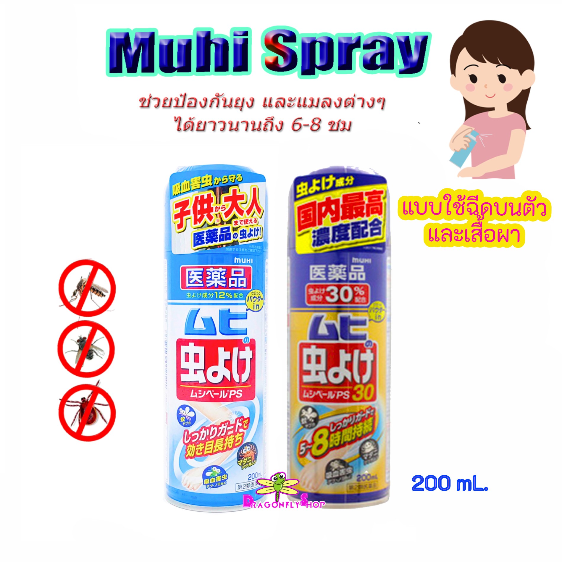 Muhi Spray กันยุงและแมลง 60 Ml. และ 200 มิล ไล่แมลง ไล่ยุง