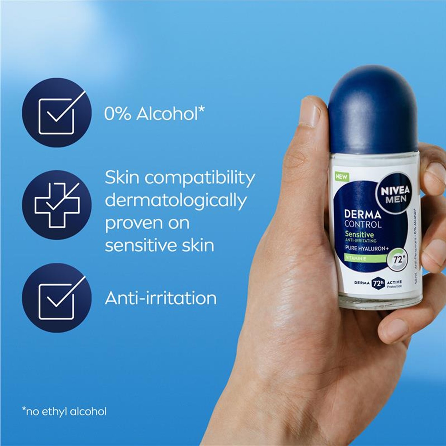 NIVEA MEN DERMA CONTROL Sensitive Anti-Perspirant Roll On 50ml ลูกกลิ้งระงับกลิ่นใต้วงแขนผู้ชายสูตรอ่อนโยนพิเศษสำหรับผิวแพ้ง่ายสินค้านำเข้าจากออสเตรเลียของแท้พร้อมส่ง