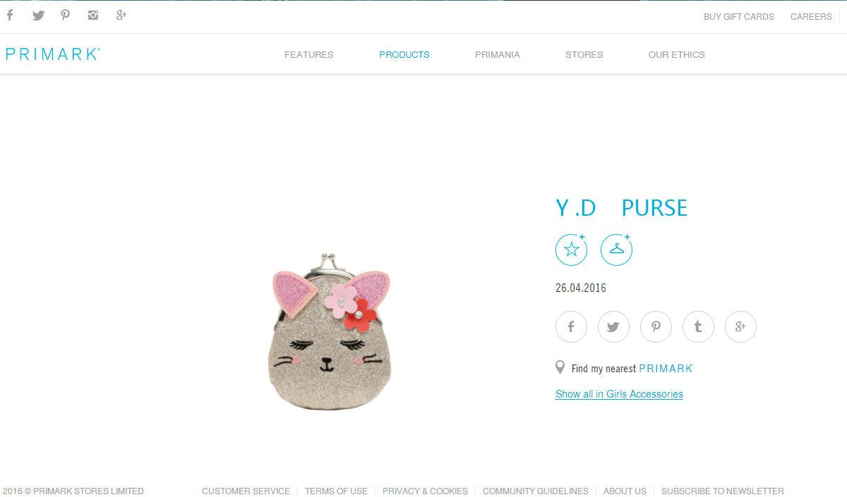 PRIMARK CAT PURSE COIN PURSE
