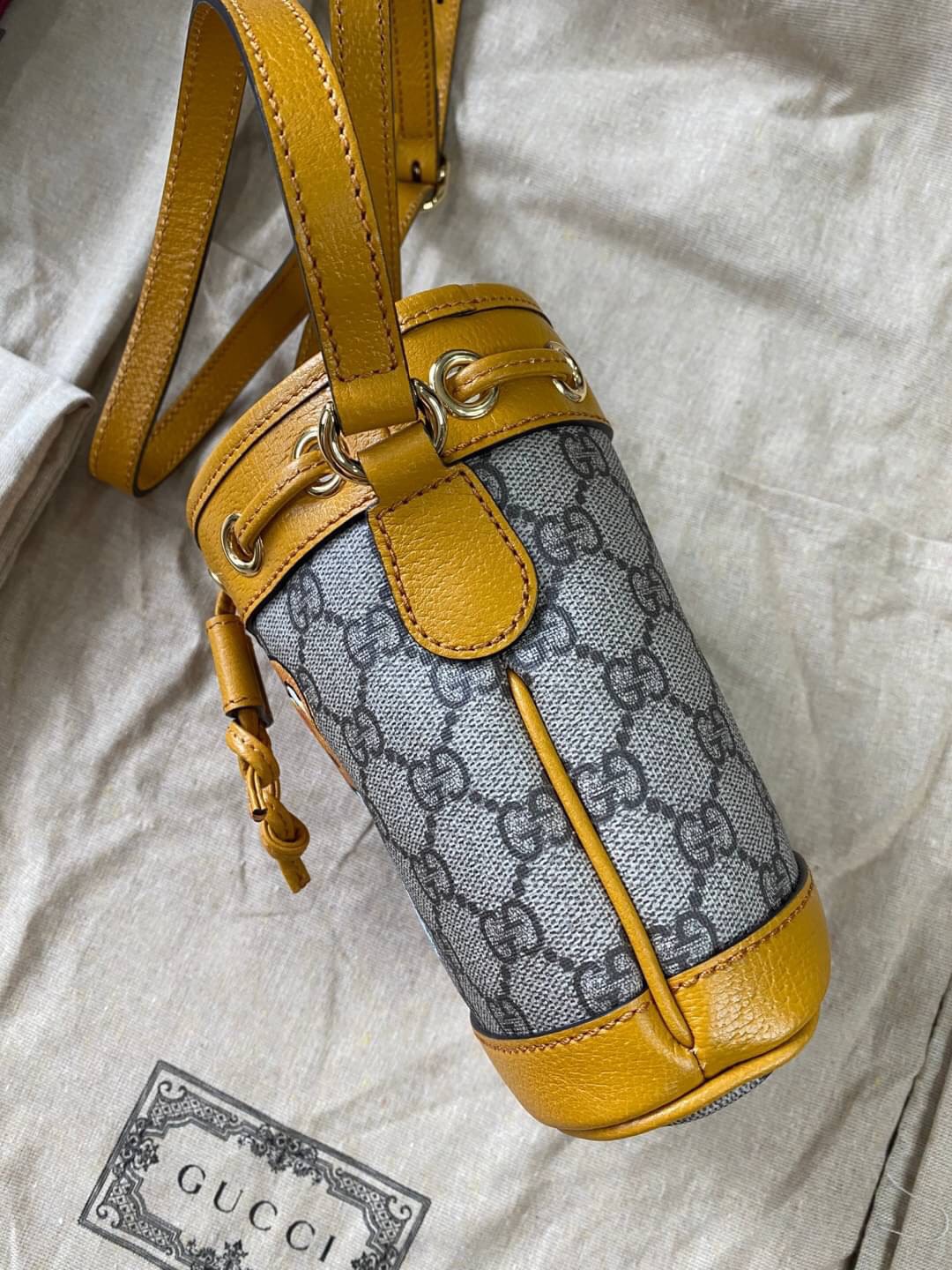 New Gucci (X Kai) Teddy Bear Print Canvas&Leather Mini Bucket Bag