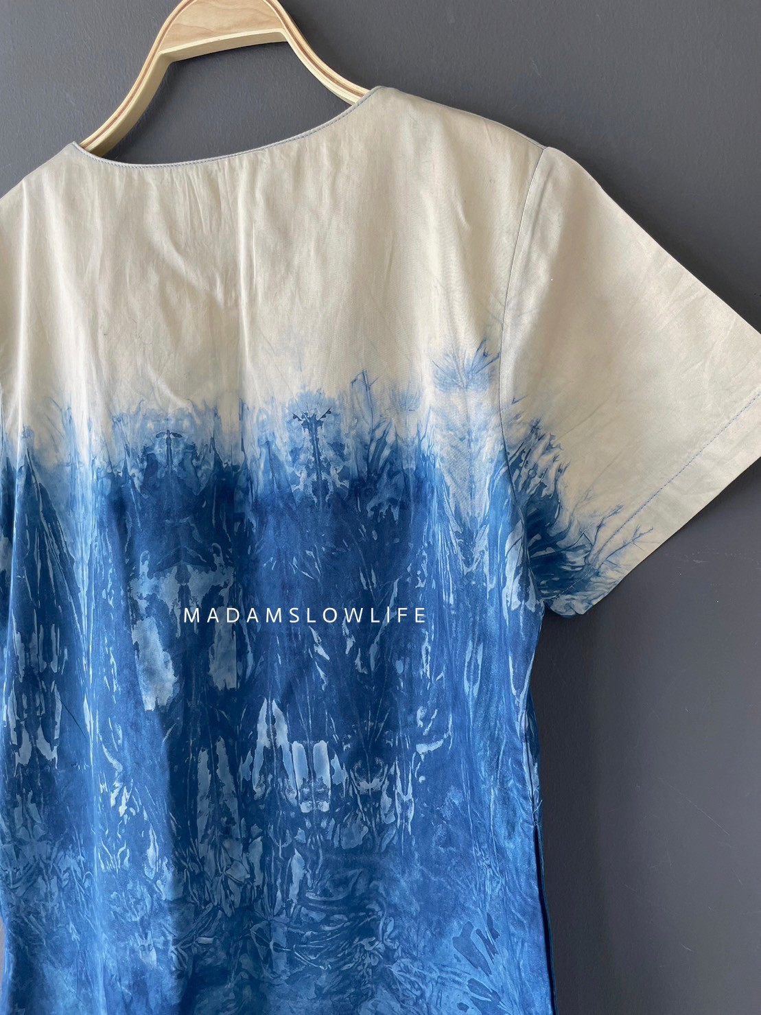 ชุดแซกยาวแขนสั้น ย้อมสีครามทูโทน Size: S M L XL 2XL