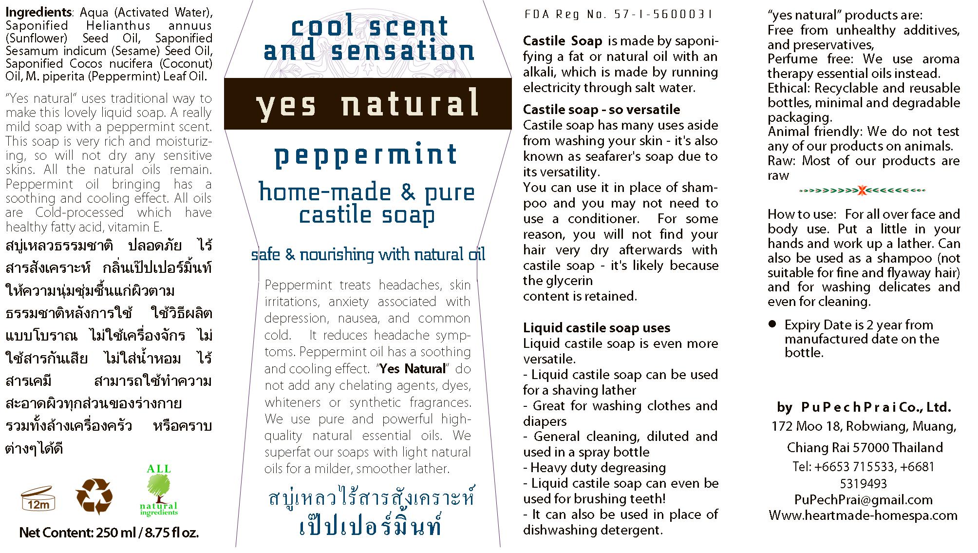 cool scent & sensation สบู่เหลวไร้สารสังเคราะห์ กลิ่น เป็ปเปอร์มิ้นท์ 250 ml Peppermint Castile Liquid Soap 250 ml