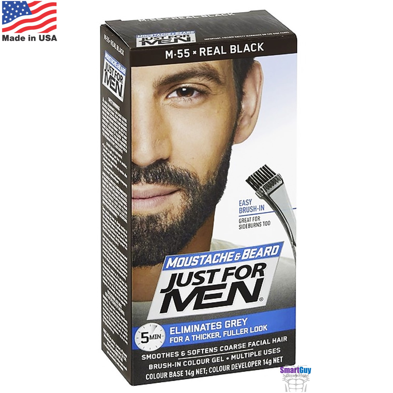 Just For Men Moustache & Beard M55 Real Black 14g. ครีมเปลี่ยนสีหนวดเคราคิ้วสำหรับผู้ชาย สินค้านำเข้าจากสหรัฐอเมริกา สีดำธรรมชาติ
