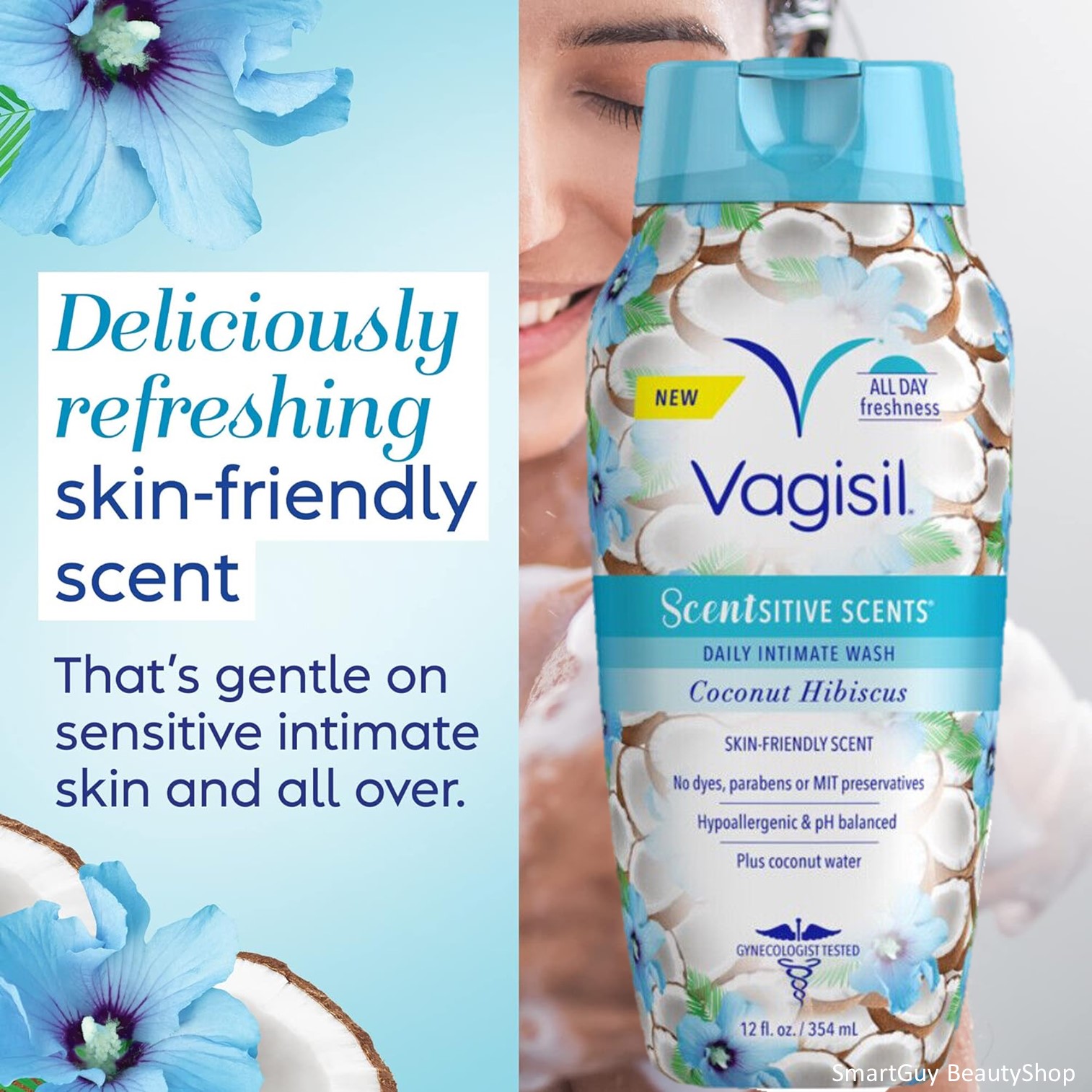 Vagisil Scentsitive Scents Daily Intimate Wash Coconut Hibiscus 354ml ผลิตภัณฑ์ทำความสะอาดจุดซ่อนเร้นสูตรอ่อนโยนพิเศษสำหรับผู้หญิงสินค้านำเข้าจากออสเตรเลียพร้อมส่ง
