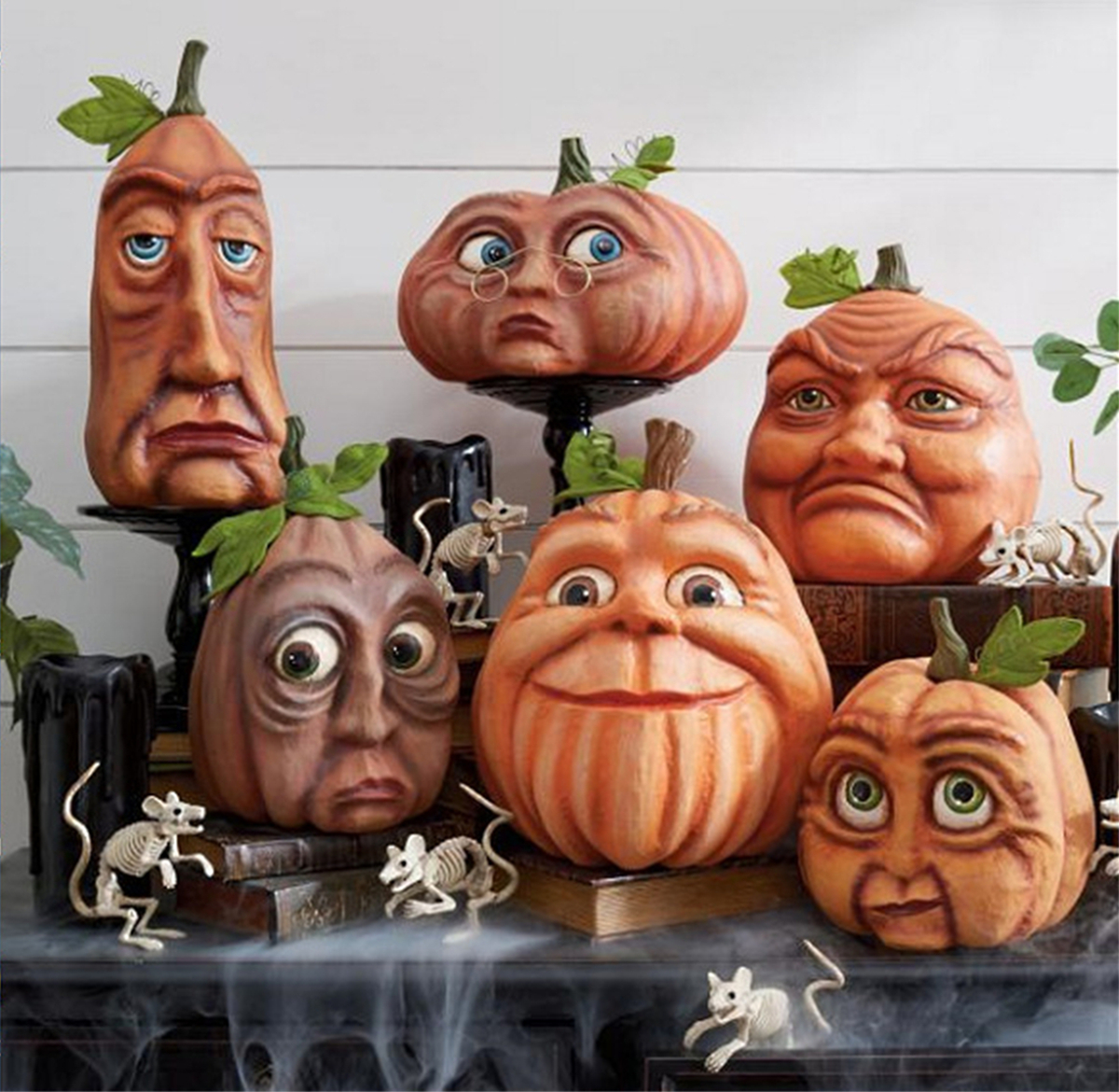 หัวฟักทองปลอม รวม6ชิ้น รูปฟักทองฮาโลวีน Halloween new pumpkin funny face resin decoration สําหรับตกแต่งบ้าน