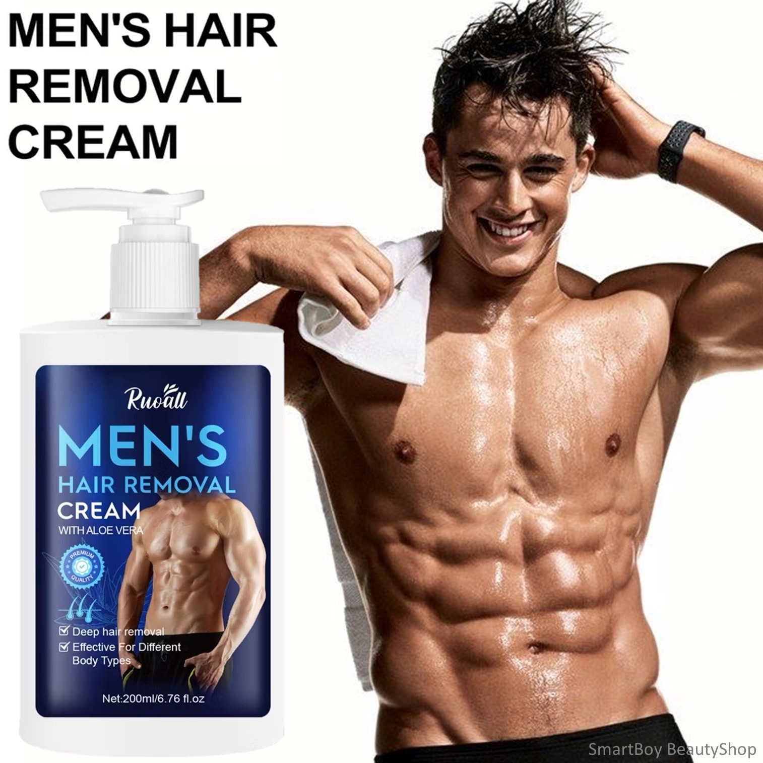 Ruoall Men’s Hair Removal Cream With Aloe Vera 200ml ผลิตภัณฑ์ครีมกำจัดขนสำหรับผิวกายและจุดซ่อนเร้นสูตรพิเศษสำหรับผู้ชาย
