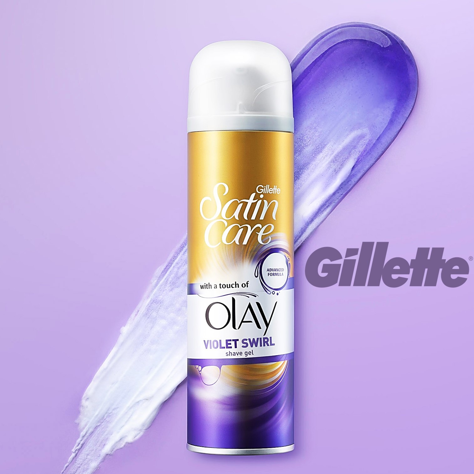 Gillette Satin Care With A Touch Of Olay Violet Swirl Shave Gel 200ml เจลโกนขนสูตรอ่อนโยนสำหรับผิวแพ้ง่ายสินค้านำเข้าจากออสเตรเลีย