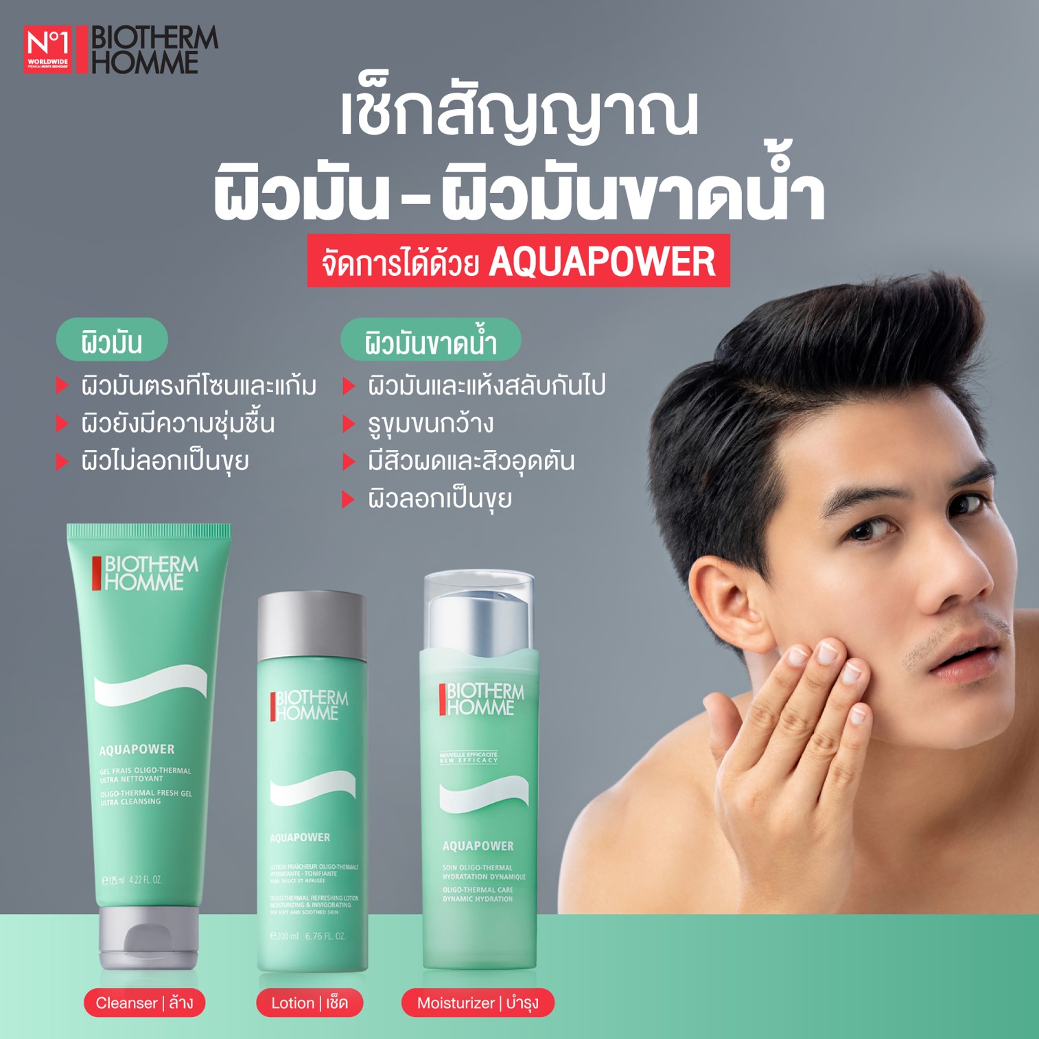 BIOTHERM SUPER AQUAPOWER SET ชุดผลิตภัณฑ์ทำความสะอาดและบำรุงปลุกความสดชื่นให้ผิวหน้าผู้ชายสูตรพรีเมี่ยมจากต่างประเทศ