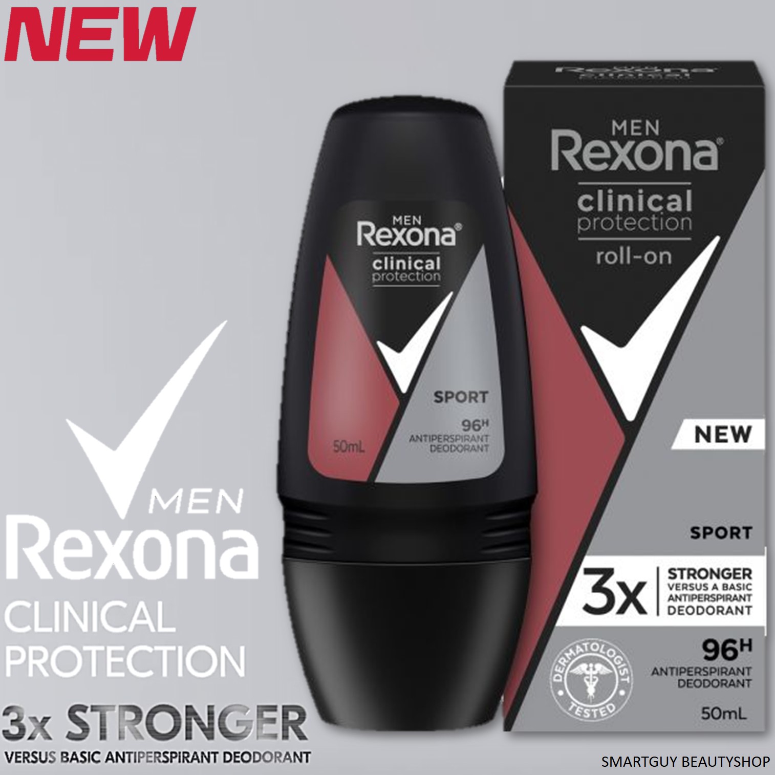 Rexona for Men Clinical Protection Roll On Sport 50ml ผลิตภัณฑ์ลูกกลิ้งระงับกลิ่นใต้วงแขนสำหรับผู้ชายกลิ่นพิเศษจากต่างประเทศ