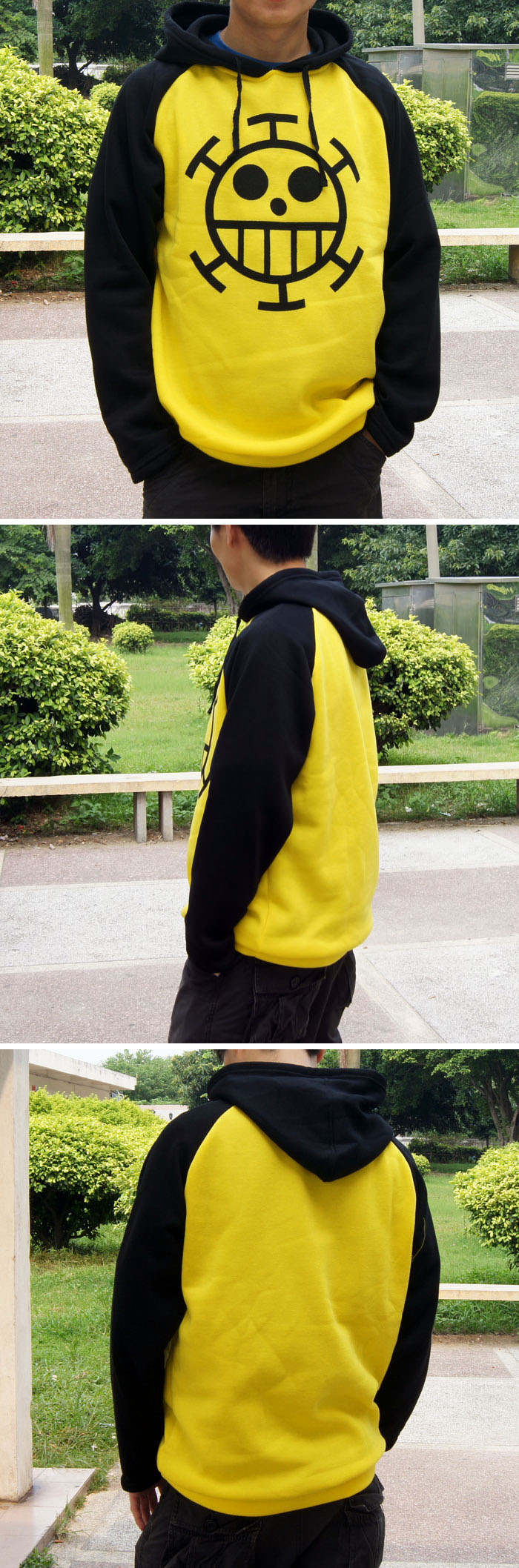 เสื้อฮู้ดวันพีช ลอว์ เหลืองดำ (รุ่นหนาเชือกดำ)