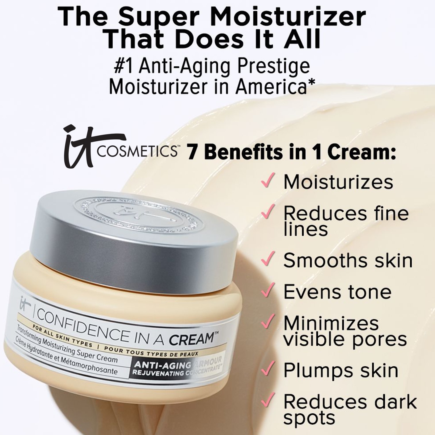 IT Cosmetics Confidence in A Cream Transforming Moisturizing Super Cream 60ml ครีมบำรุงผิวหน้าสูตรลดริ้วรอยประสิทธิภาพสูงจากต่างประเทศ