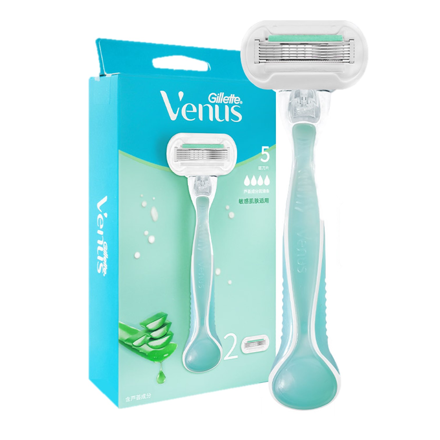 Gillette Venus Smooth Sensitive 1 Count + Razor 2 Cartridges ชุดอุปกรณ์โกนขนรุ่นพิเศษอ่อนโยนกับผิวมาพร้อมใบมีด5ระดับ