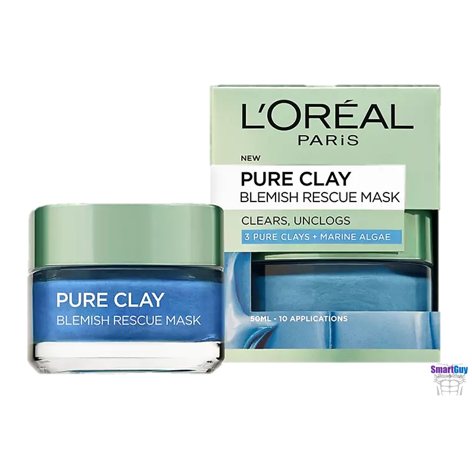 ครีมมาส์คหน้าใสสูตรพรีเมี่ยมช่วยบำรุงและฟื้นฟูปรับสภาพผิวหน้ากระจ่างใสตึงกระชับสูตรเข้มข้นของแท้ L’OREAL Paris Pure Clay Anti-Blemish Mask Clears Blackheads & Tightens Pores(Blue) 50ml.