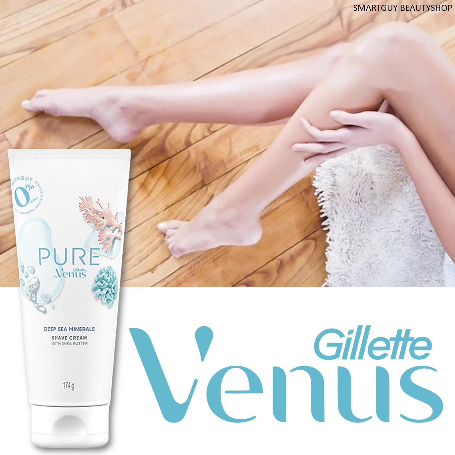 PURE by Gillette Venus Deep Sea Minerals Shaving Cream 174g ครีมโกนขนสูตรอ่อนโยนพิเศษเพื่อผิวบอบบางแพ้ง่ายสำหรับผู้หญิง