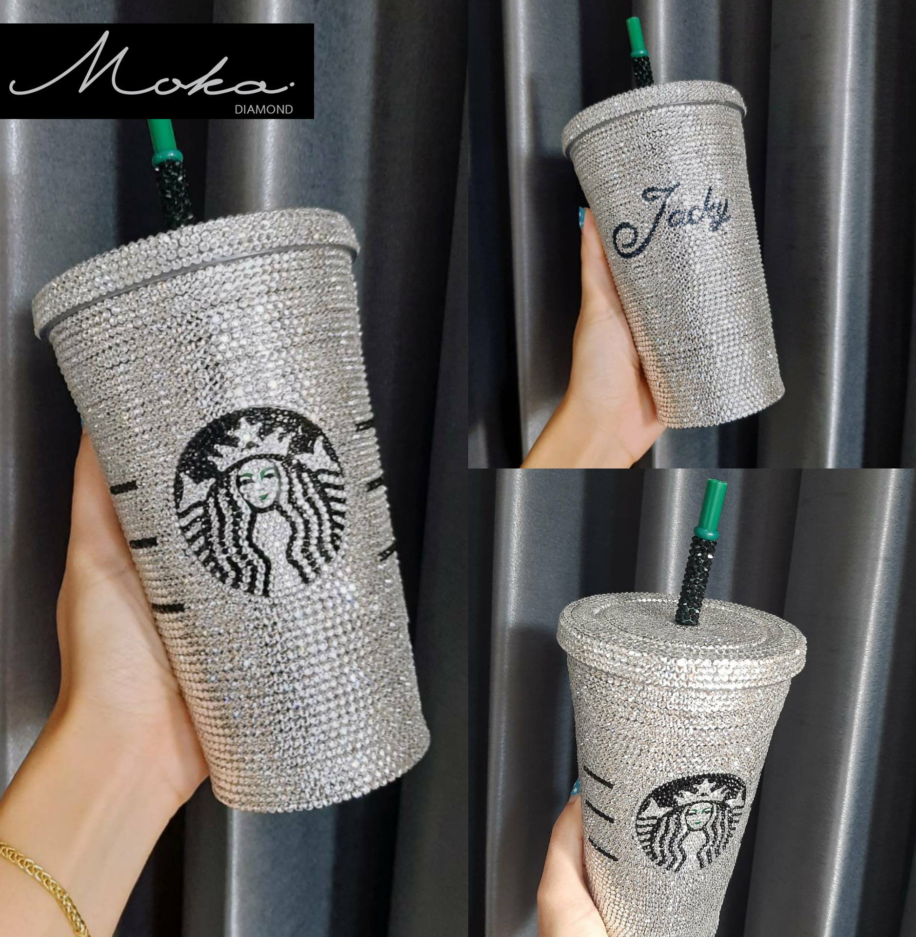 แก้วตาร์บัคติดเพชร 16 oz. Black Logo