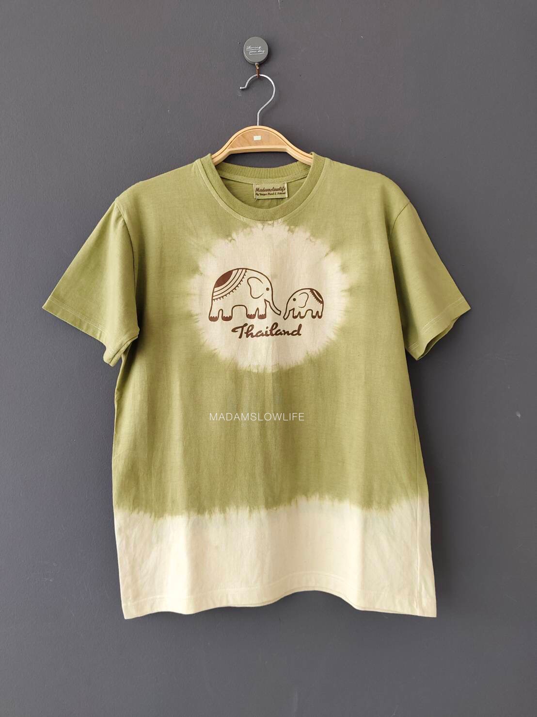 เสื้อยืดผู้ใหญ่ พิมพ์ลายช้าง มัดย้อมสีเขียว XS S M L XL 2XL