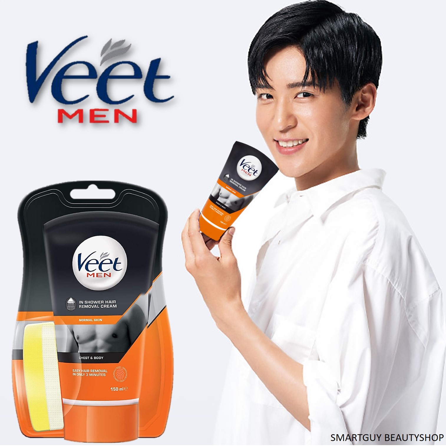 Veet Men In Shower Hair Removal Cream 150ml ผลิตภัณฑ์กำจัดขนขณะอาบน้ำบริเวณร่างกายสำหรับผู้ชายสูตรพิเศษจากต่างประเทศ