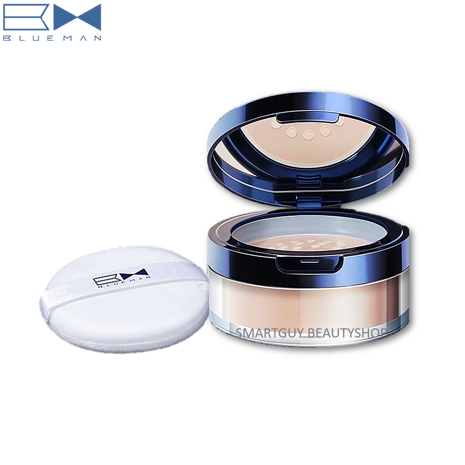 แป้งฝุ่นเนื้อละเอียดพิเศษเพิ่มออร่าสำหรับผู้ชายหน้าเนียนใสเป็นธรรมชาติ BlueMan Men Oil Control Calm Makeup Powder 10g.