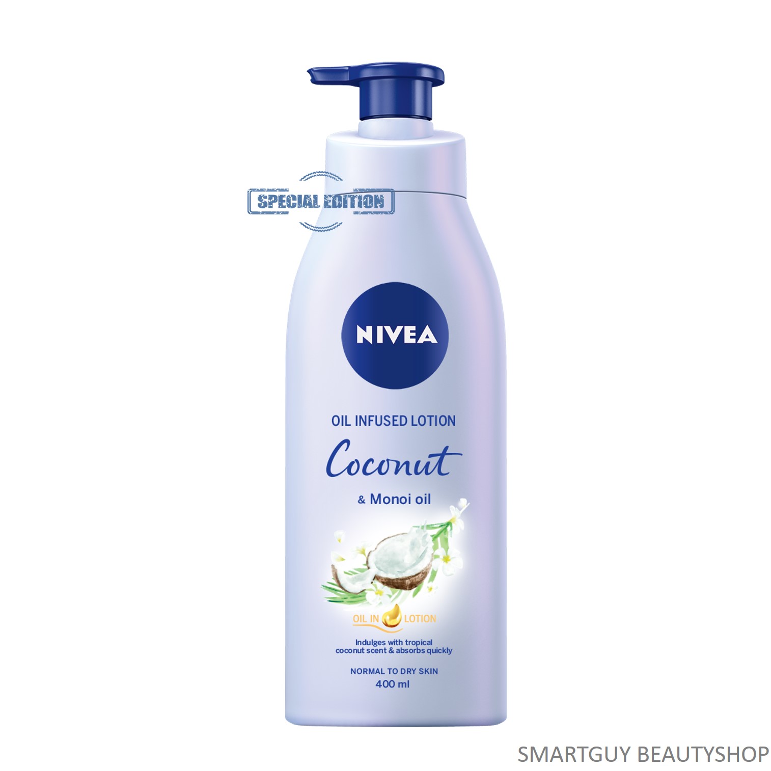 NIVEA Infused Lotion Coconut & Monoi Oil 400ml โลชั่นสูตรพิเศษสำหรับผิวกายจากส่วนผสมสารสกัดมะพร้าวและน้ำมันโมนอย สินค้านำเข้าจากต่างประเทศ