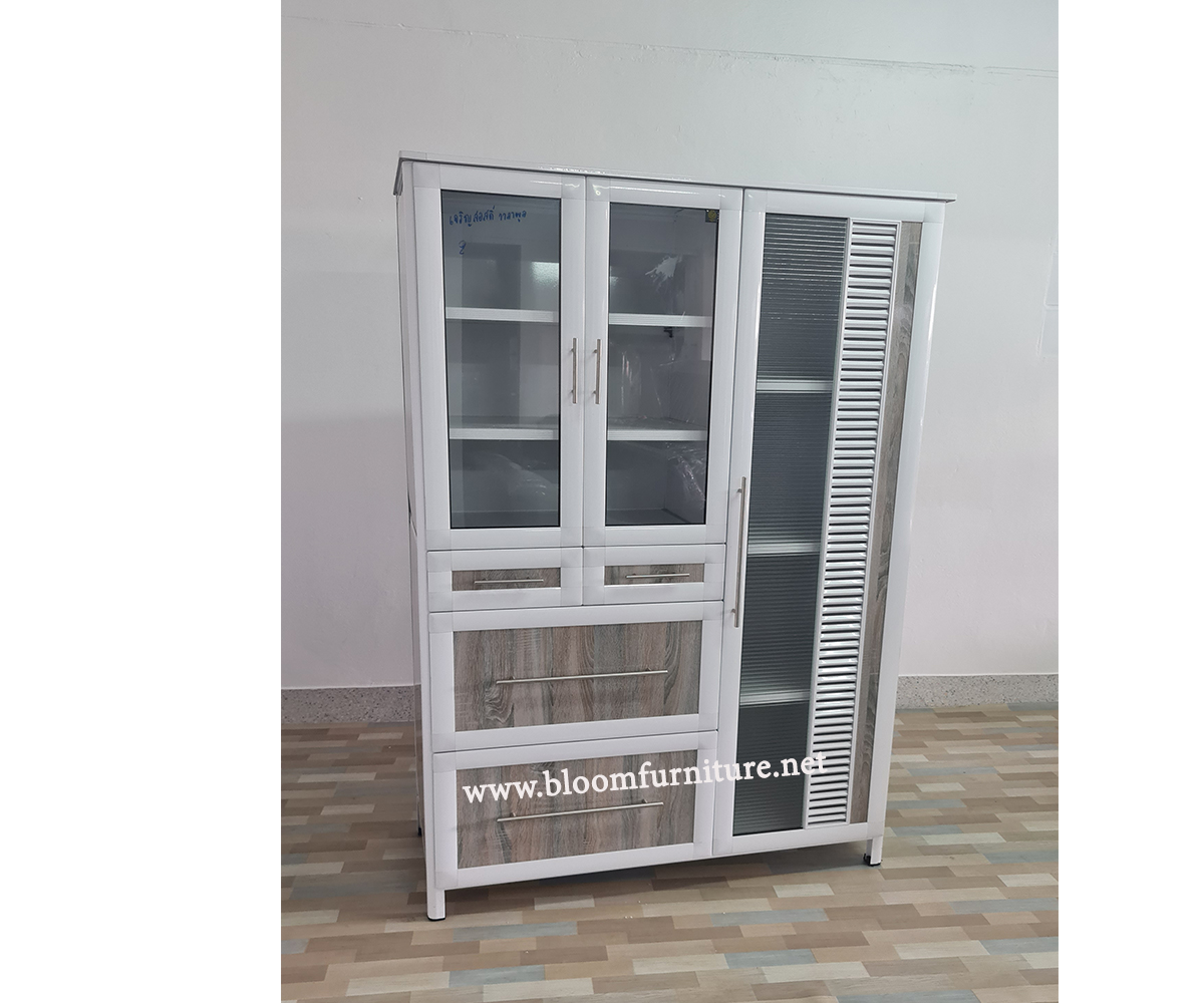 ตู้กับข้าว ตู้ครัวอลูมิเนียมเก็บภาชนะ ขนาด 121x52x189 ซม.