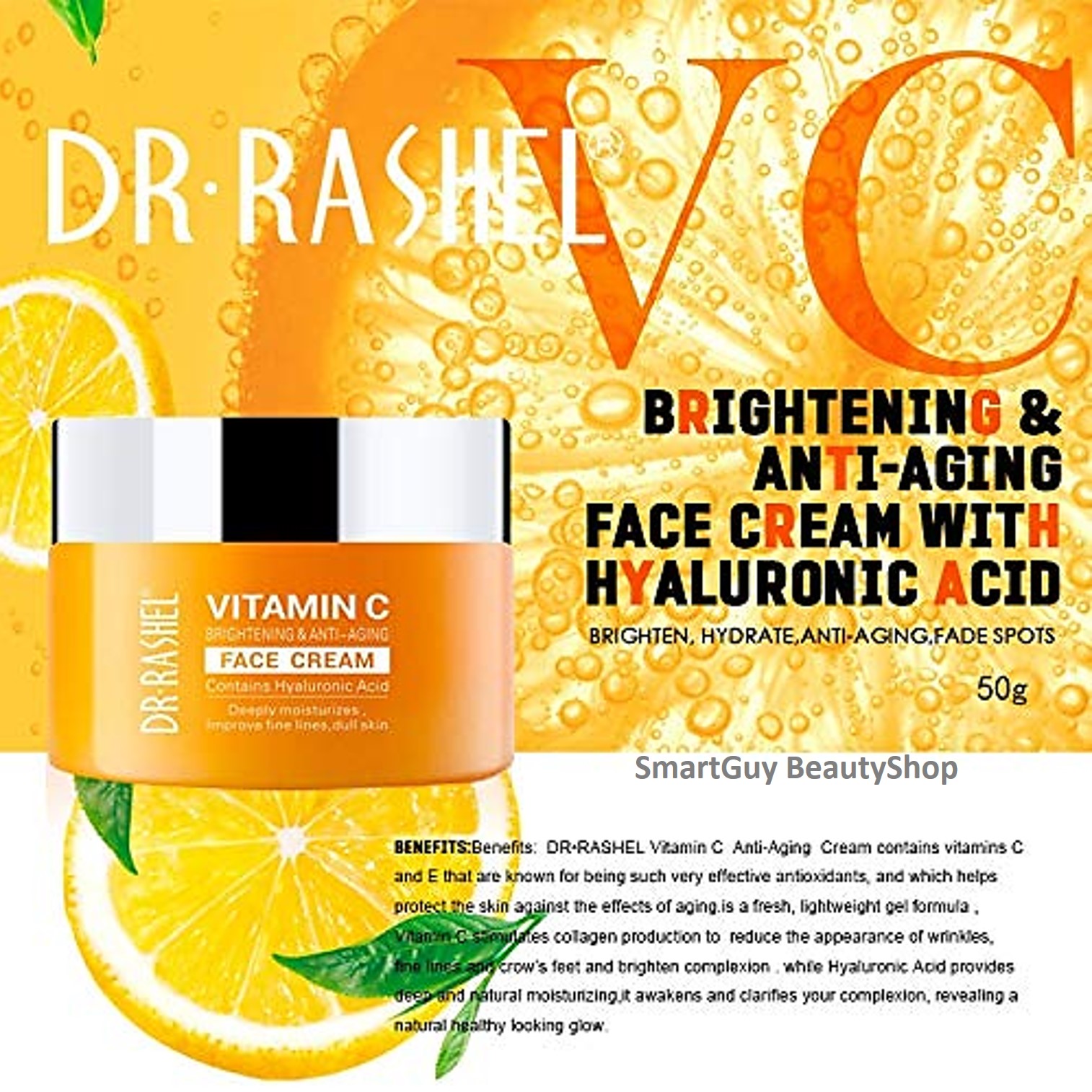 DR.RASHEL Vitamin C Brightening & Anti Aging Face Cream 50g. ครีมวิตามินซีเข้มข้นปรับผิวหน้ากระจ่างใสตึงกระชับย้อนวัยผิวแบบเร่งด่วนปลอดภัย