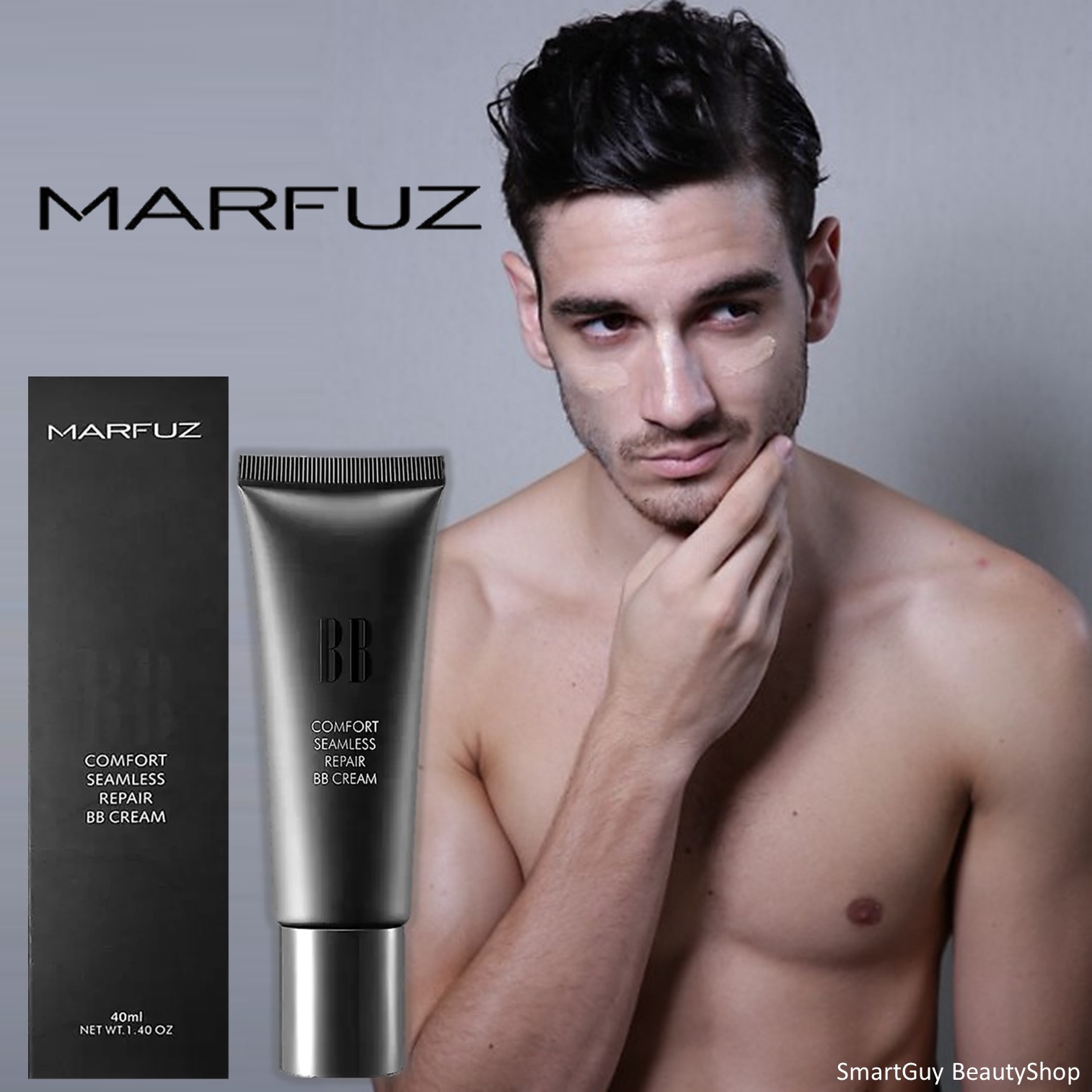 MARFUZ Men’s BB Comfort Seamliss Repair BB Cream 40ml บีบีครีมเนื้อบางเบาสำหรับผิวหน้าผู้ชายปกปิดเรียบเนียนแลดูเป็นธรรมชาติ