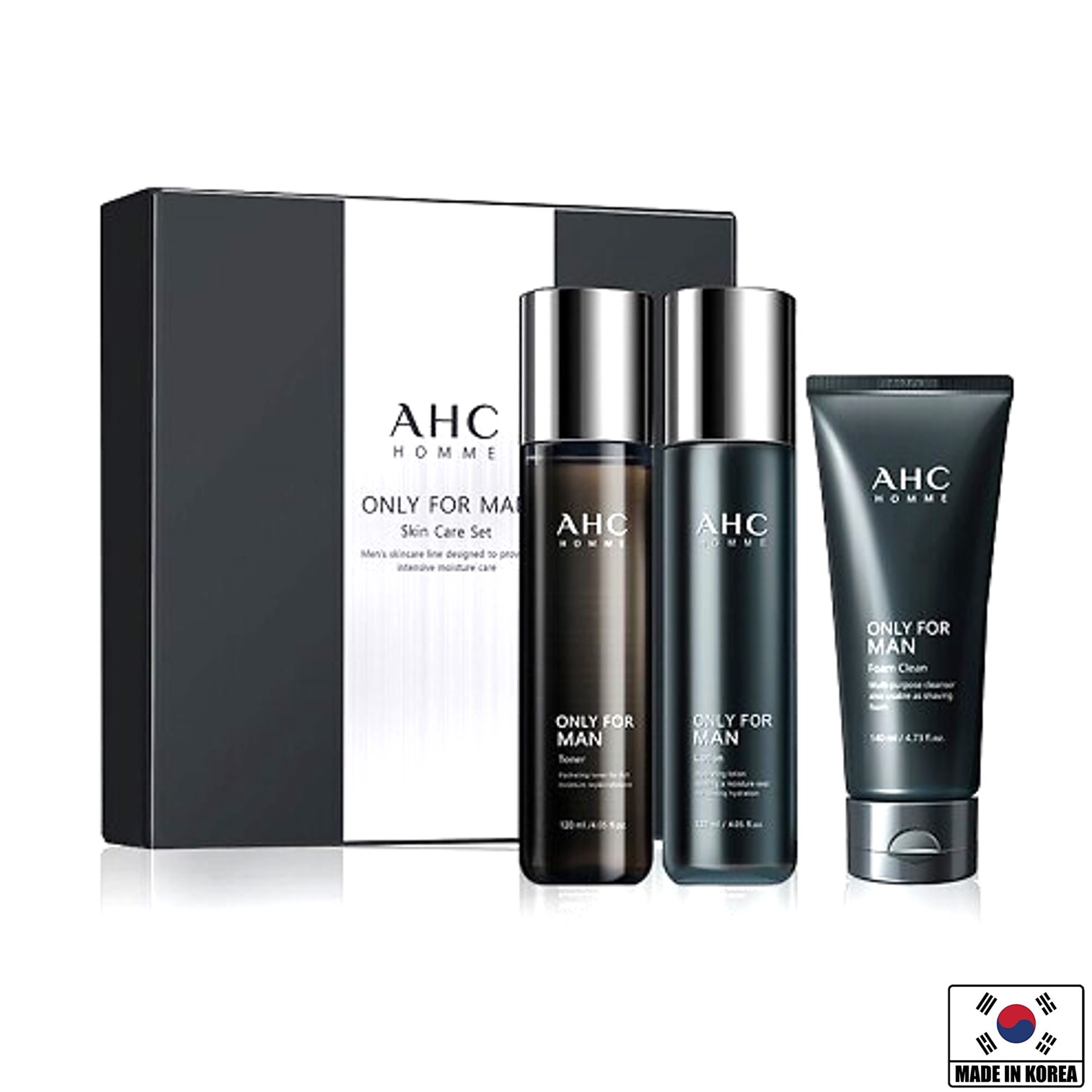 A.H.C Homme Only For Men Foam Cleanser Toner And Lotion Set Deep Cleansing Moisturizing And Nourishing The Skin 380ml ชุดผลิตภัณฑ์ทำความสะอาดและบำรุงผิวหน้าสูตรพรีเมี่ยมครบสูตรหล่อใสสำหรับผิวหน้าผู้ชายจากเกาหลี