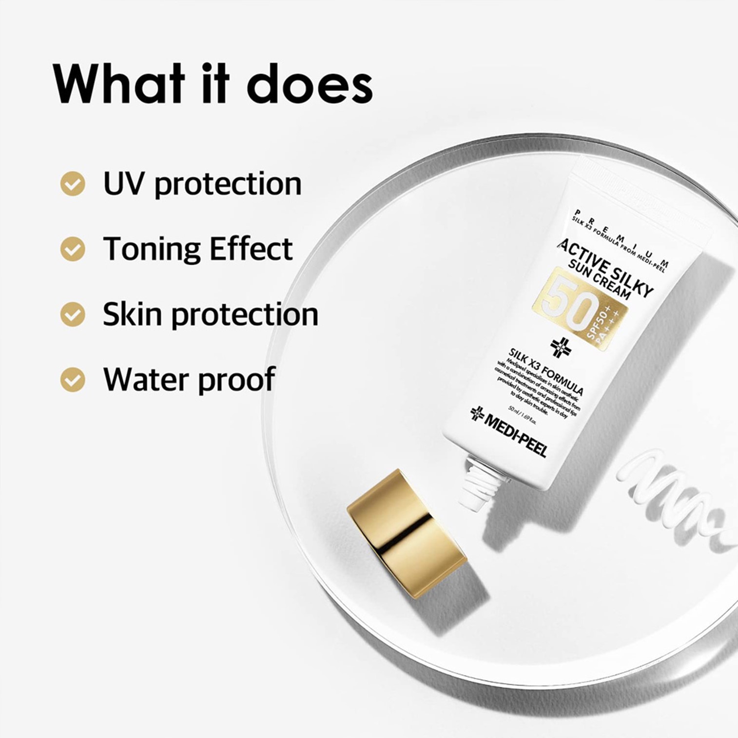 Medi-Peel Active Silky Sun Cream SPF50+ PA+++ 50ml ครีมกันแดดเนื้อบางเบาปกป้องพร้อมบำรุงผิวหน้าของแท้จากเกาหลี