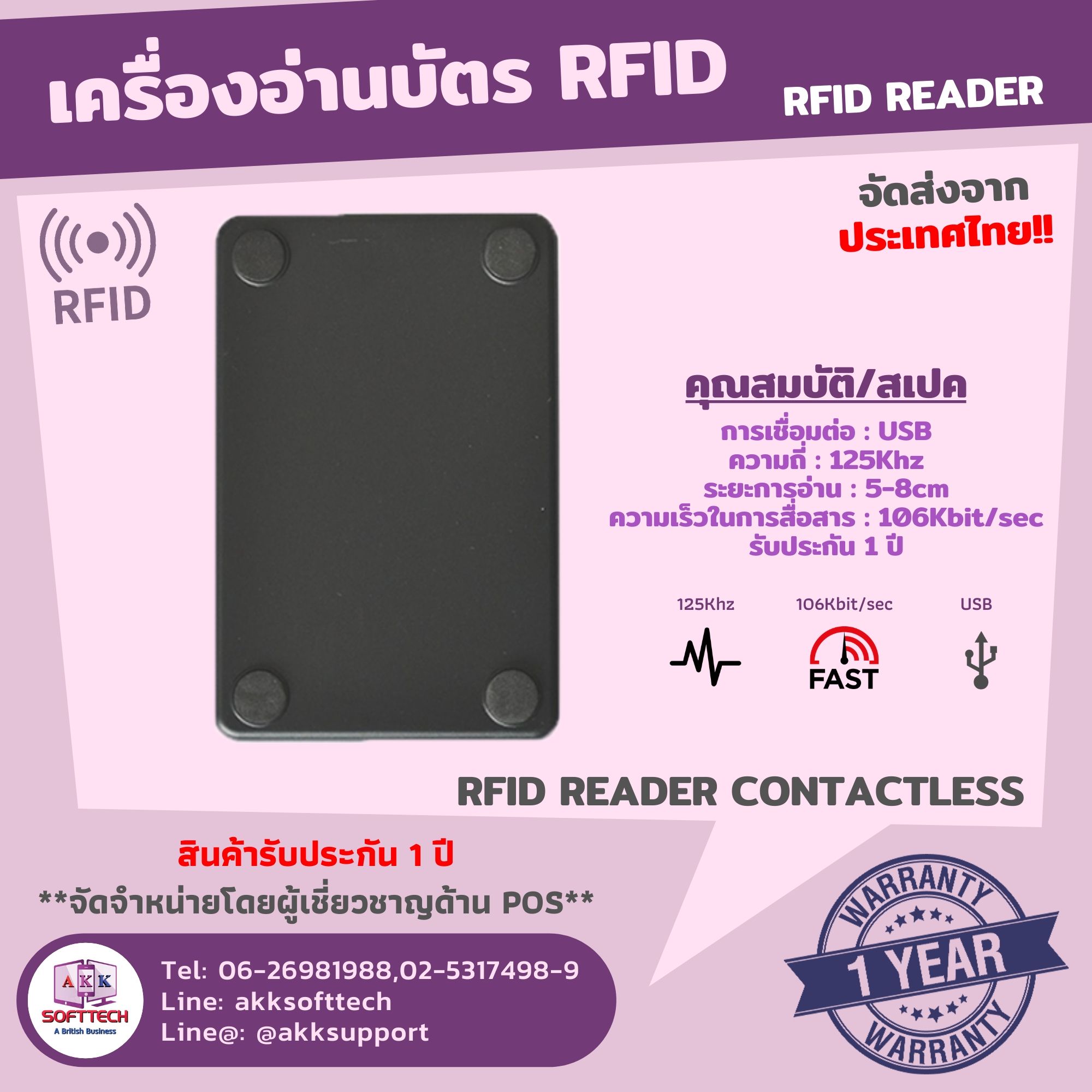 เครื่องอ่านบัตร RFID Reader Contactless Mifare IC Card Reader USB 125 KHZ 14443A 106Kbit/s