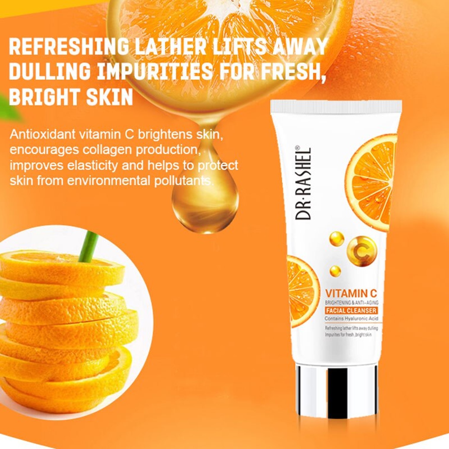 Dr. Rashel Vitamin C Brightening & Anti-Aging Facial Cleanser 80g คลีนเซอร์ทำความสะอาดผิวหน้าสูตรวิตามินซีเพื่อผิวหน้าสะอาดกระจ่างใส