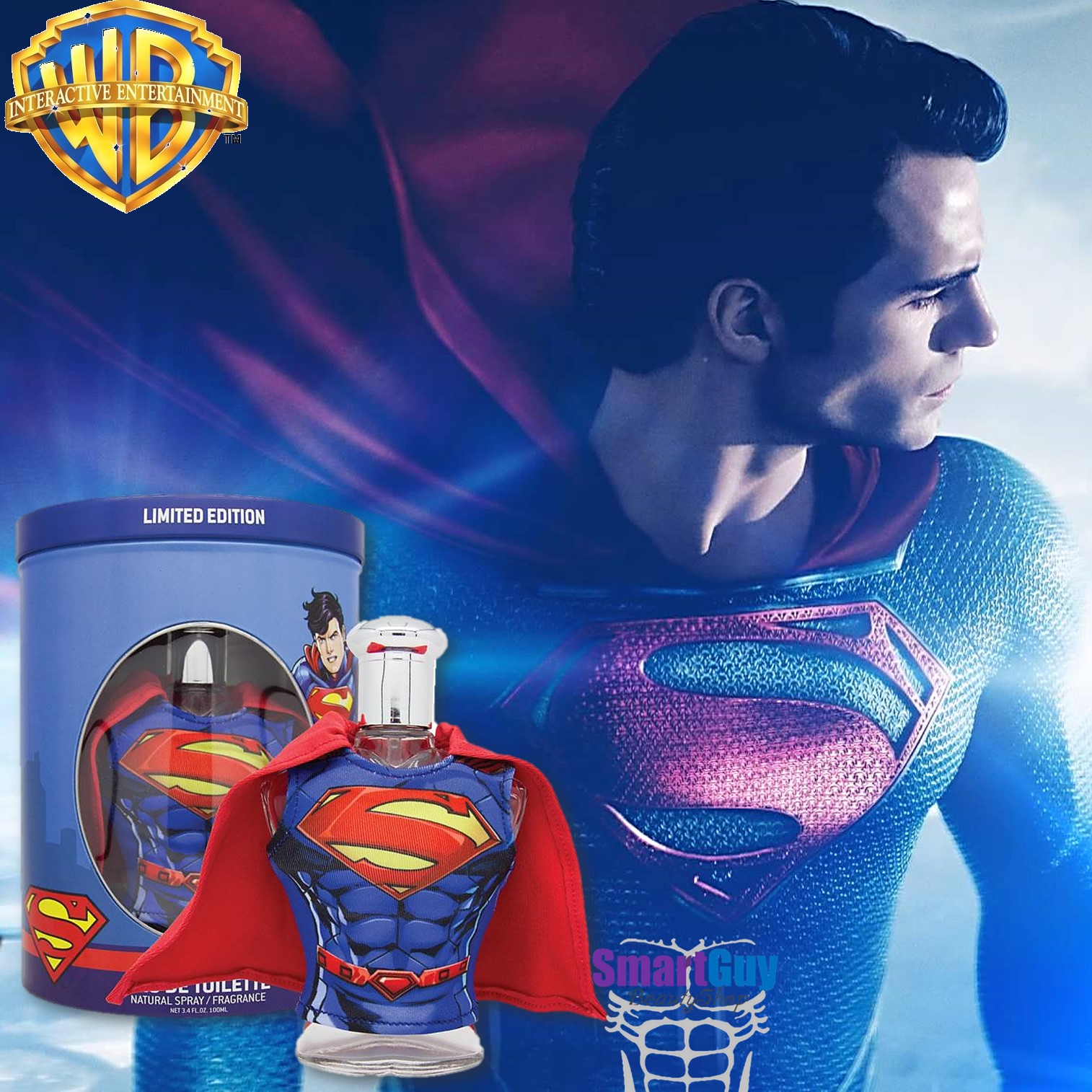 Warner Bros Limited Edition SuperMan Eau De Toilette Spray 100ml. น้ำหอมลิขสิทธิ์แท้จากวอร์เนอร์บราเธอร์กลิ่นหอมสุดสปอร์ตเซ็กซี่สำหรับหนุ่มที่มาพร้อมความมั่นใจผสานความเซ็กซี่ร้อนแรงในแบบฮีโร่สุดสตรอง สินค้านำเข้าของแท้ 100%