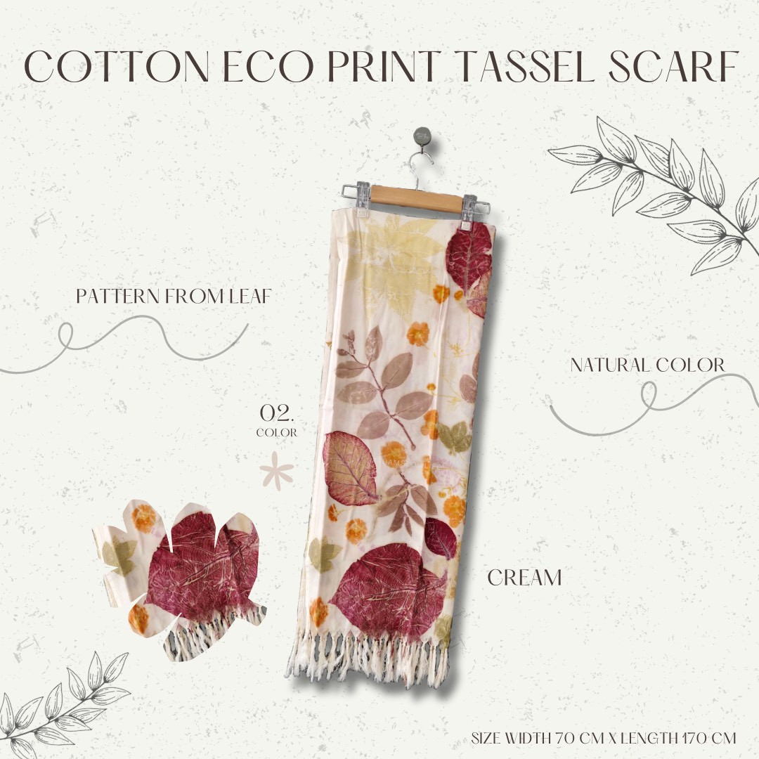 ผ้าพันคอ cotton Eco print Size : กว้าง 70 cm × ความยาว 170 cm มี 6 โทนสี