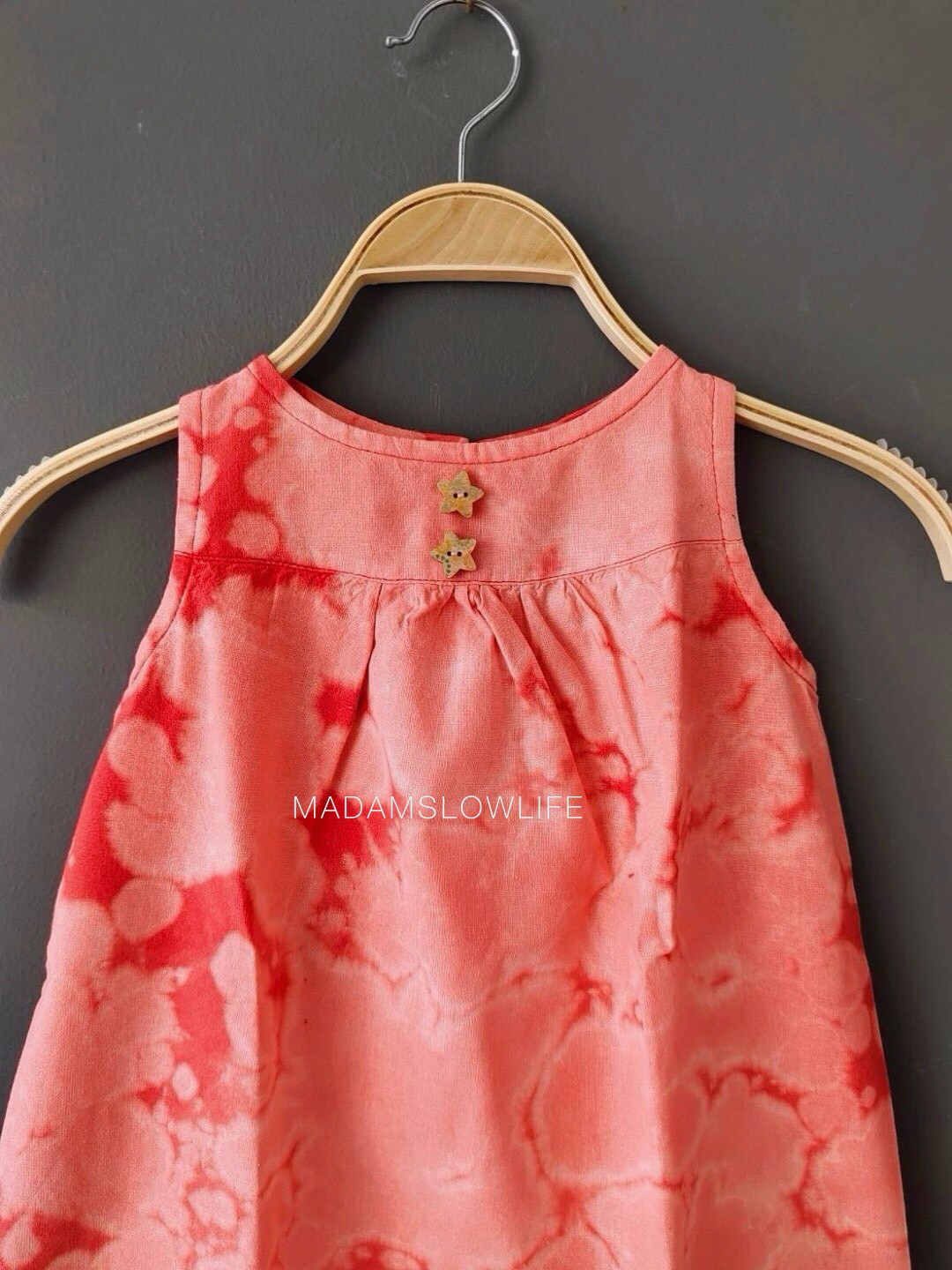 เดรสเด็กเนื้อผ้าคอตตอน 100% สีส้มแดงสดใส Size 110 120 130 140 150