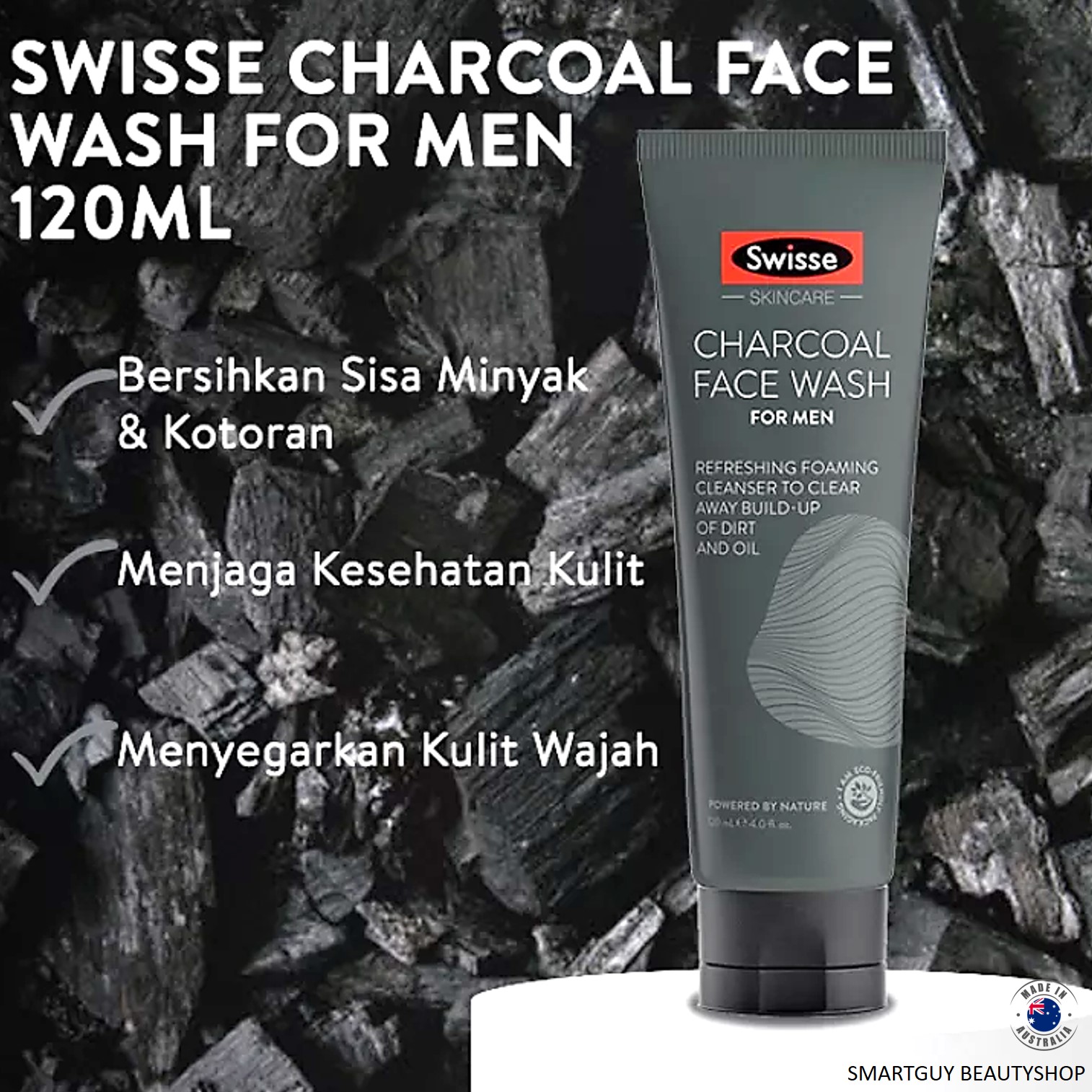 Swisse Charcoal Face Wash For Men 120ml สครับชาโคลสูตรพิเศษสำหรับผิวหน้าผู้ชายจากออสเตรเลีย