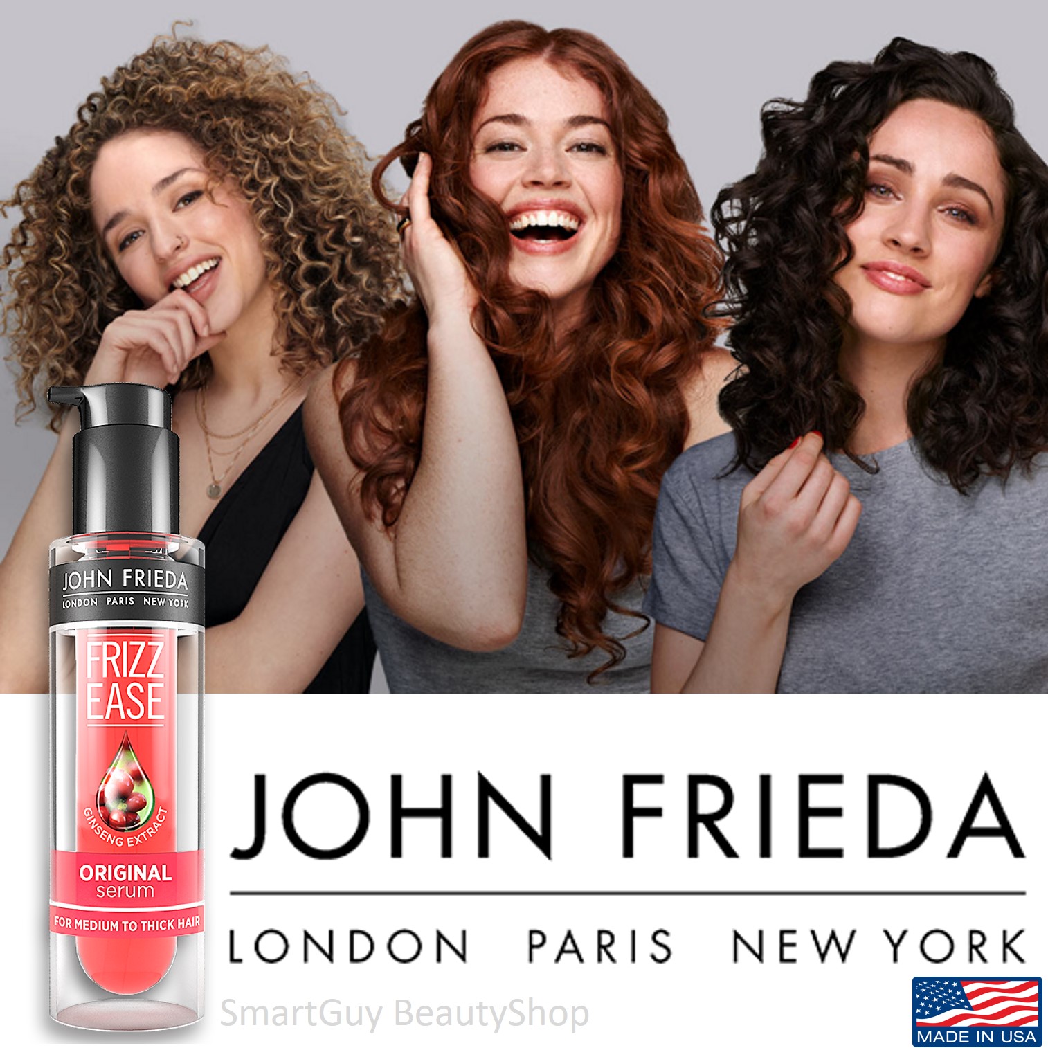 JOHN FRIEDA Frizz Ease Ginseng Extract Original Smooth Serum 50ml เซรั่มบำรุงเส้นผมสูตรพรีเมี่ยมช่วยปรับสภาพเส้นผมให้นุ่มลื่นสลวยได้อย่างมีประสิทธิภาพ สินค้านำเข้าจากออสเตรเลียของแท้