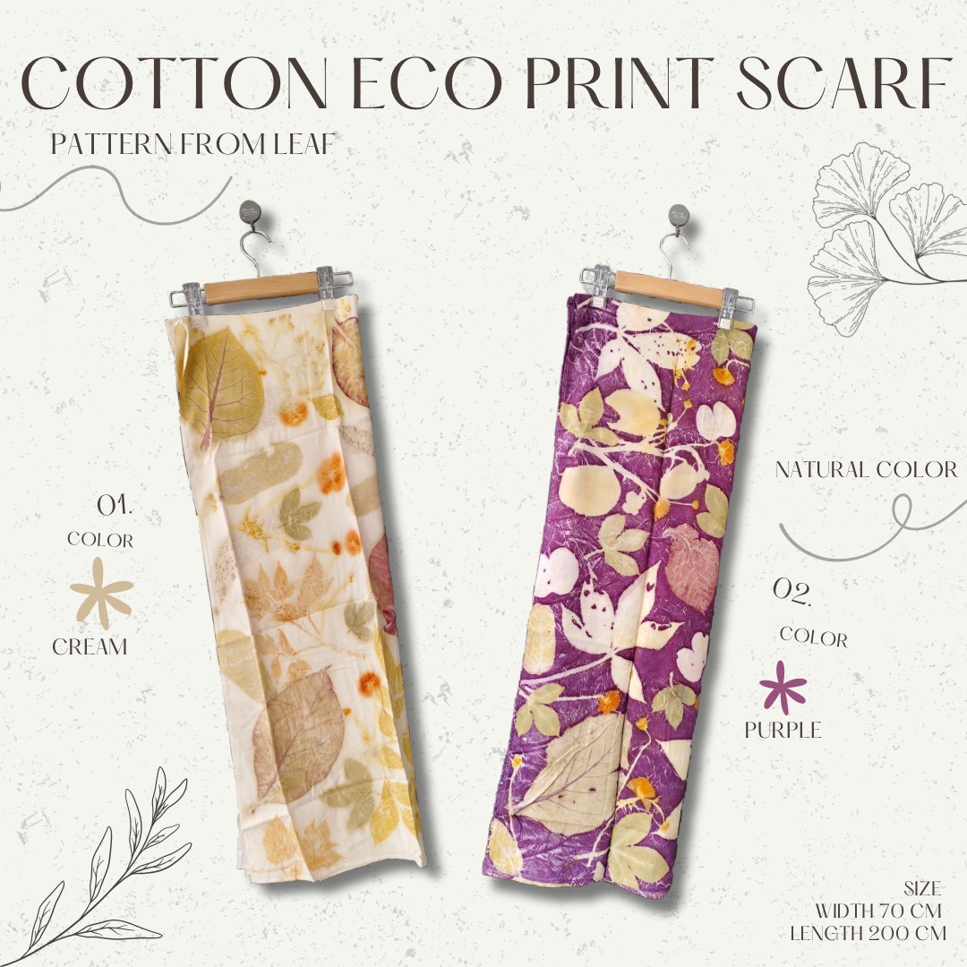 ผ้าพันคอ cotton Eco print ขนาด กว้าง 70 cm × ยาว 200 cm