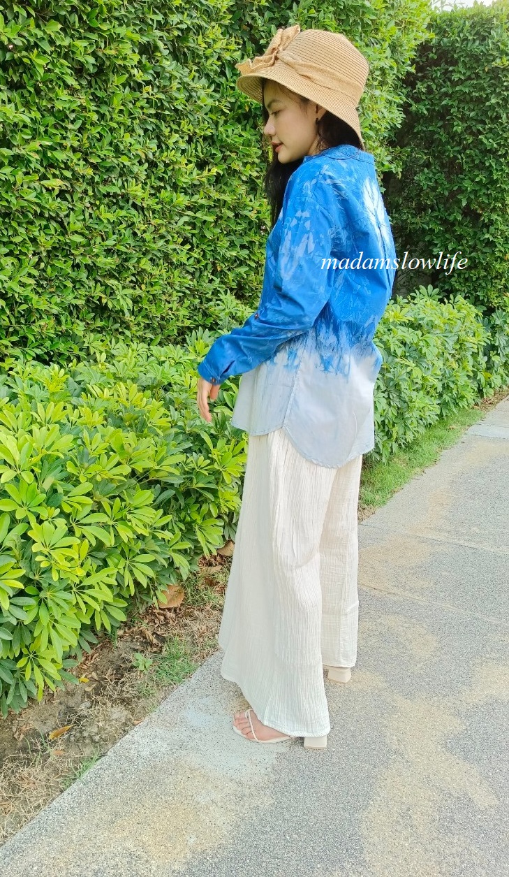 เสื้อเชิ้ต คอจีนแขนยาว แขนพับได้ เนื้อผ้าคอตตอน ซาทีน Cotton Satin ใส่สบาย