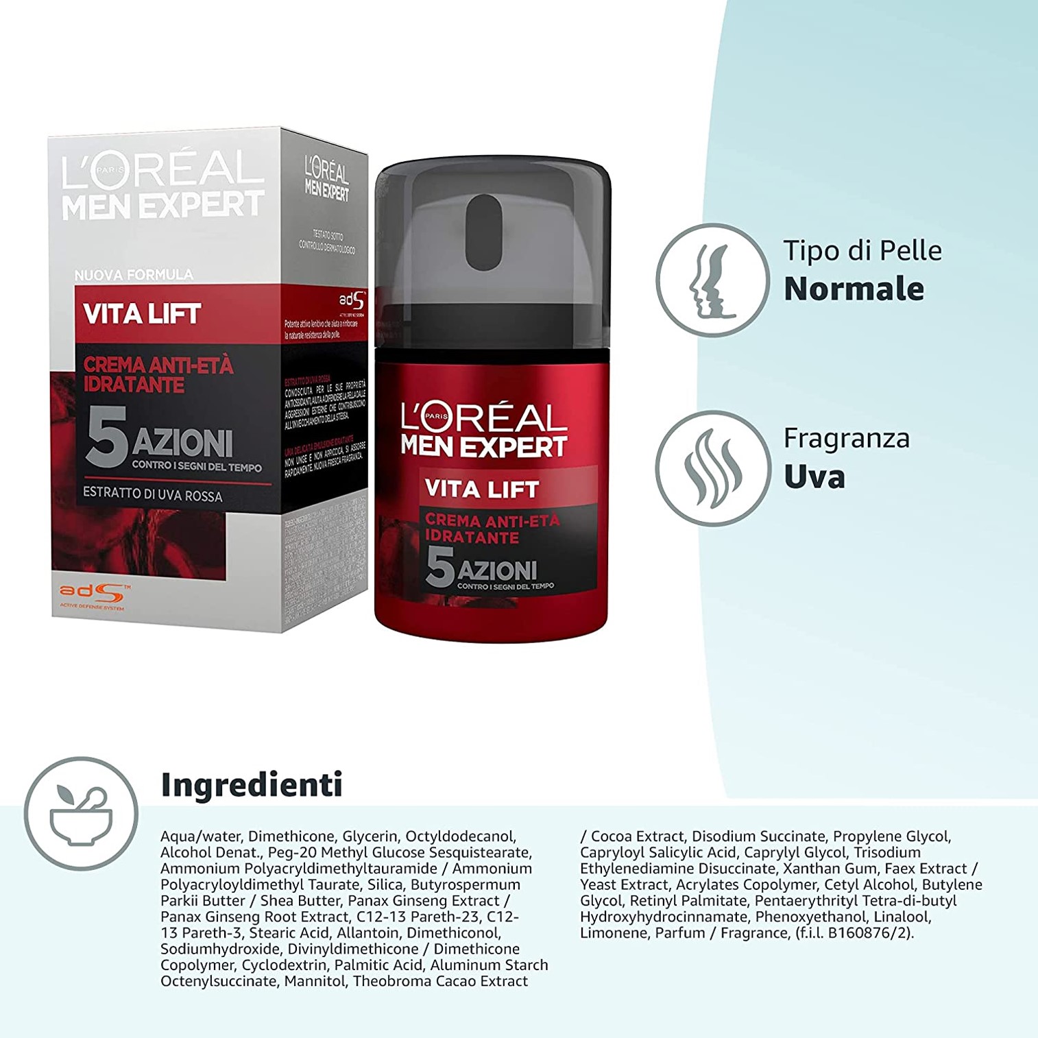 L'Oreal Paris Men Expert Vita Lift 5 Anti Ageing Moisturiser 50ml ผลิตภัณฑ์บำรุงผิวหน้าผู้ชายสูตรพิเศษช่วยลดริ้วรอยก่อนวัยจากต่างประเทศ