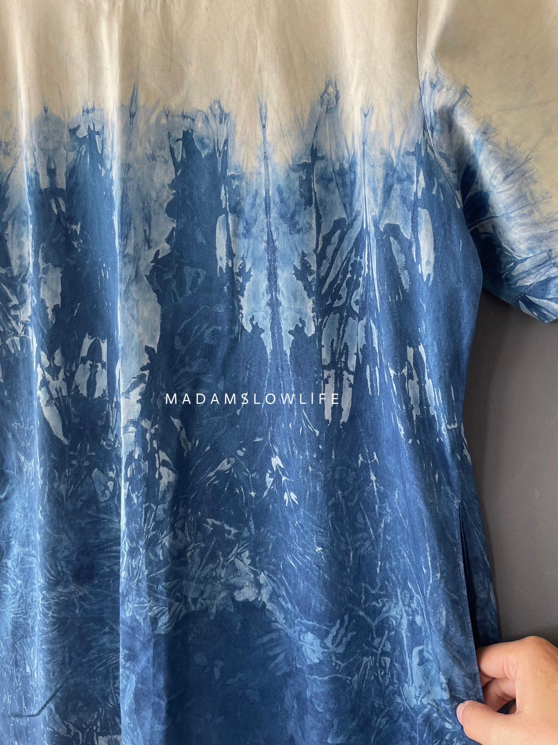 ชุดแซกยาวแขนสั้น ย้อมสีครามทูโทน Size: S M L XL 2XL