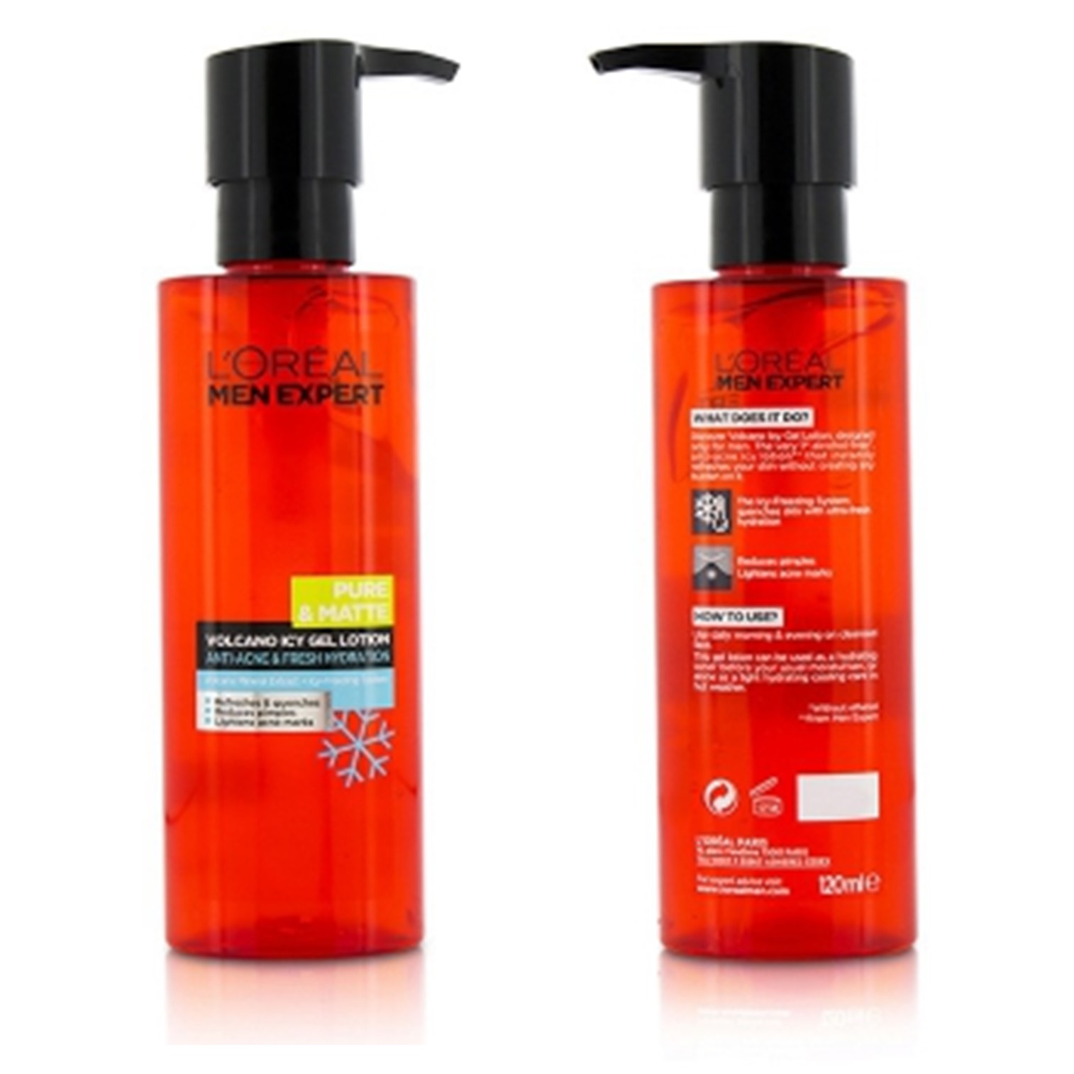 L'Oreal Men Expert Pure & Matte Volcano Icy Gel Lotion 120ml ผลิตภัณฑ์บำรุงผิวหน้าผู้ชายสูตรพิเศษผิวหน้าแลดูกระจ่างใสอ่อนกว่าวัยของแท้พร้อมส่ง