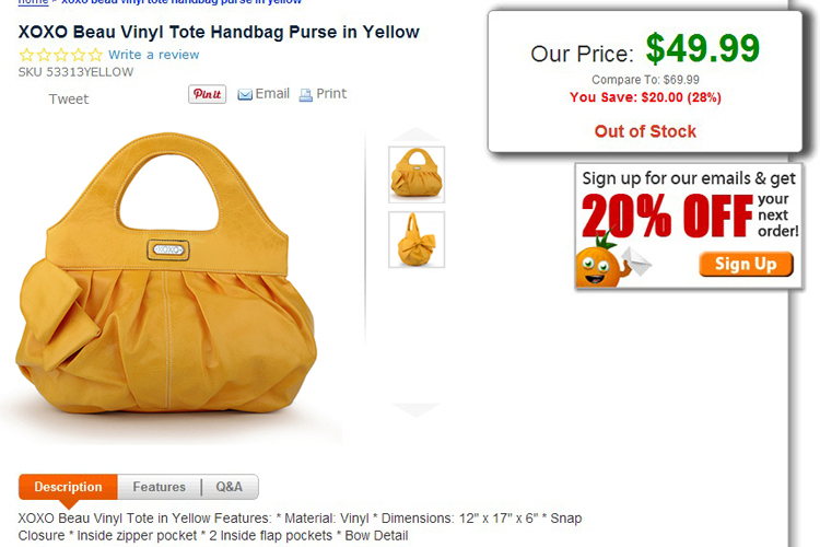 XOXO Beau Vinyl Tote Handbags Purse in Yellow