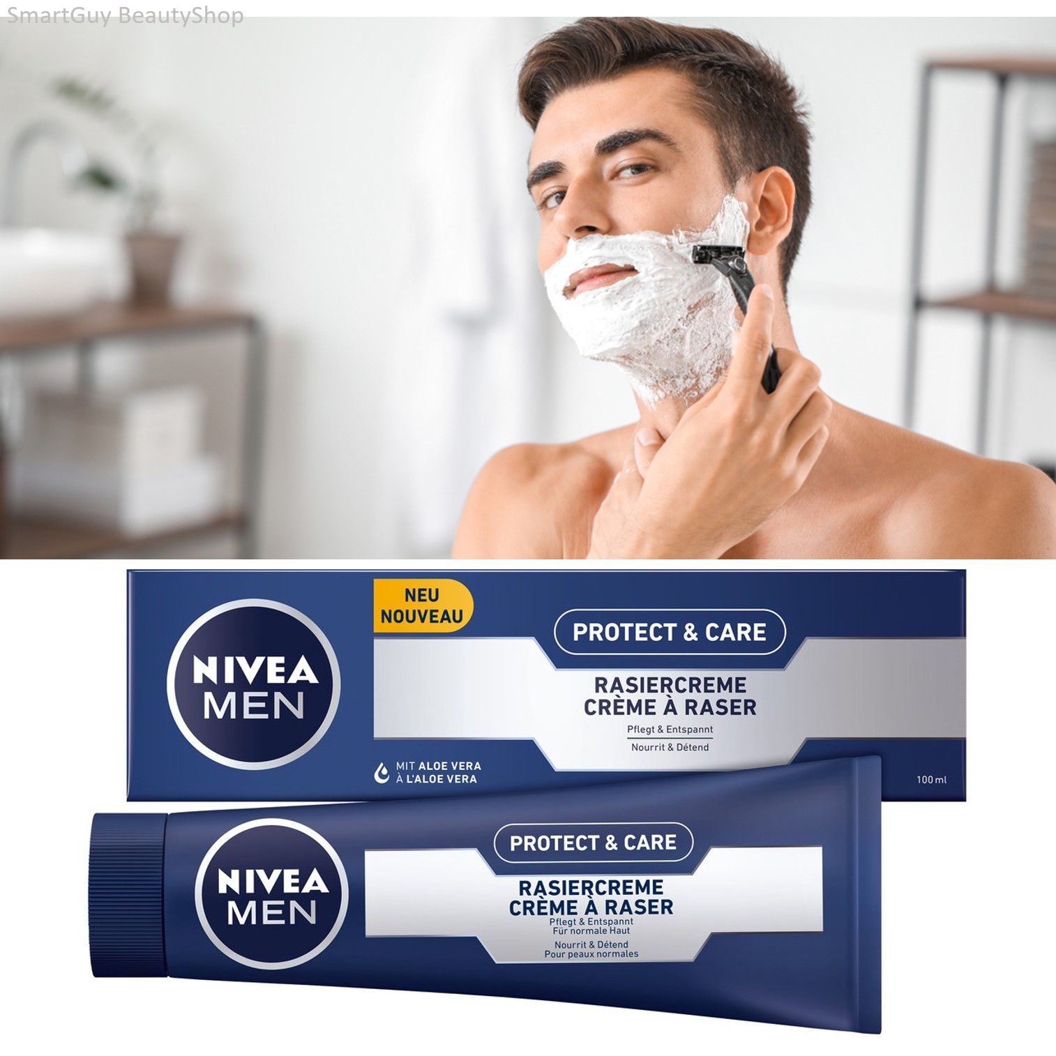 NIVEA MEN Protect&Care Rasiercream Shave Cream 100ml ครีมโกนหนวดสูตรพิเศษเพื่อการดูแลผิวหลังการโกนที่มีประสิทธิภาพ