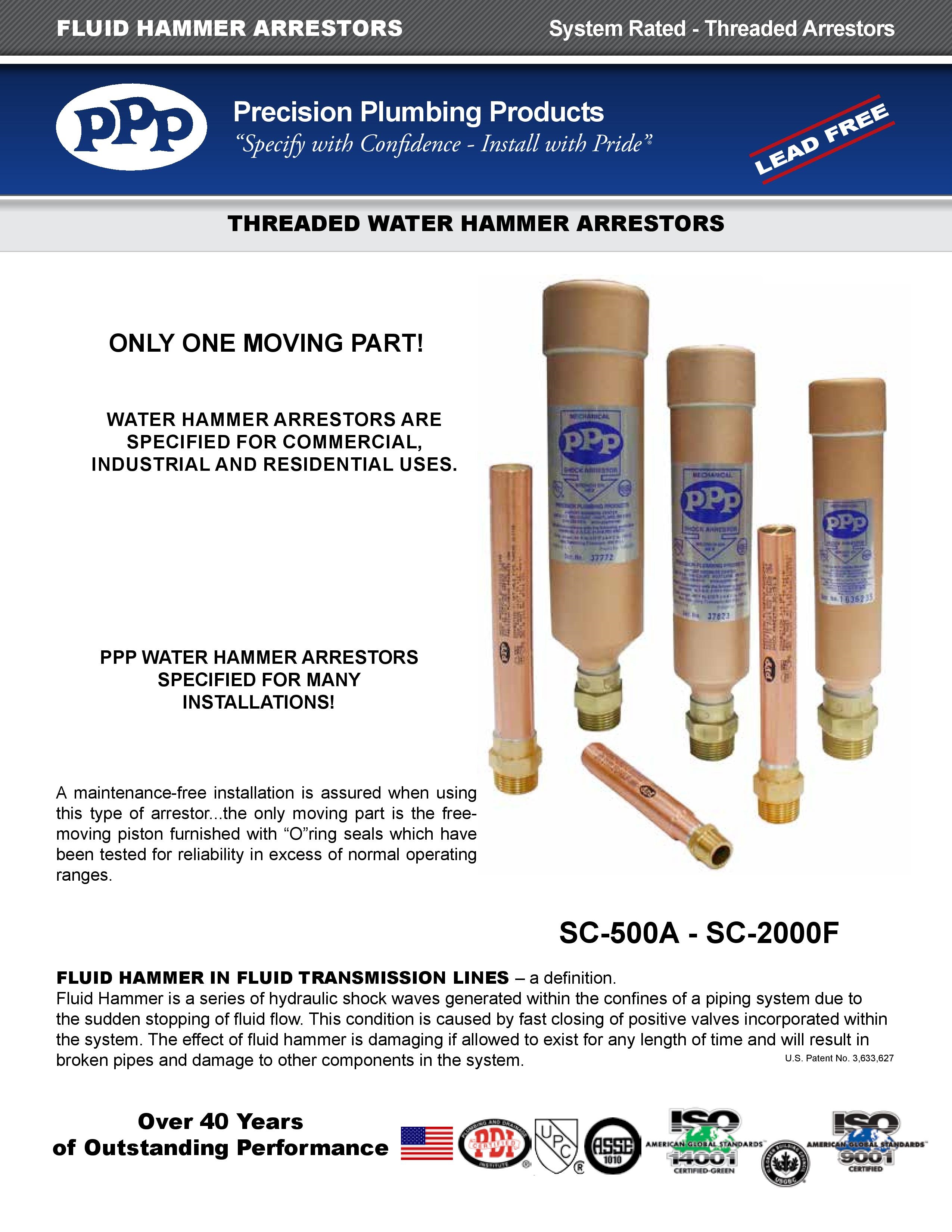 PPP Water Hammer Arrestors