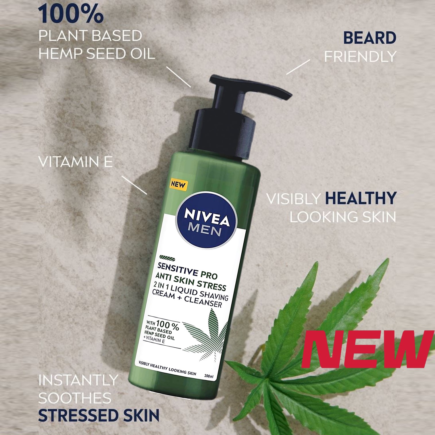 Nivea Men Sensitive Pro 2in1 Liquid Shaving Cream&Cleanser 200ml ผลิตภัณฑ์ทำความสะอาดผิวหน้าผู้ชายสูตรใหม่ล่าสุดจากนีเวียเม็นสินค้านำเข้าจากต่างประเทศ