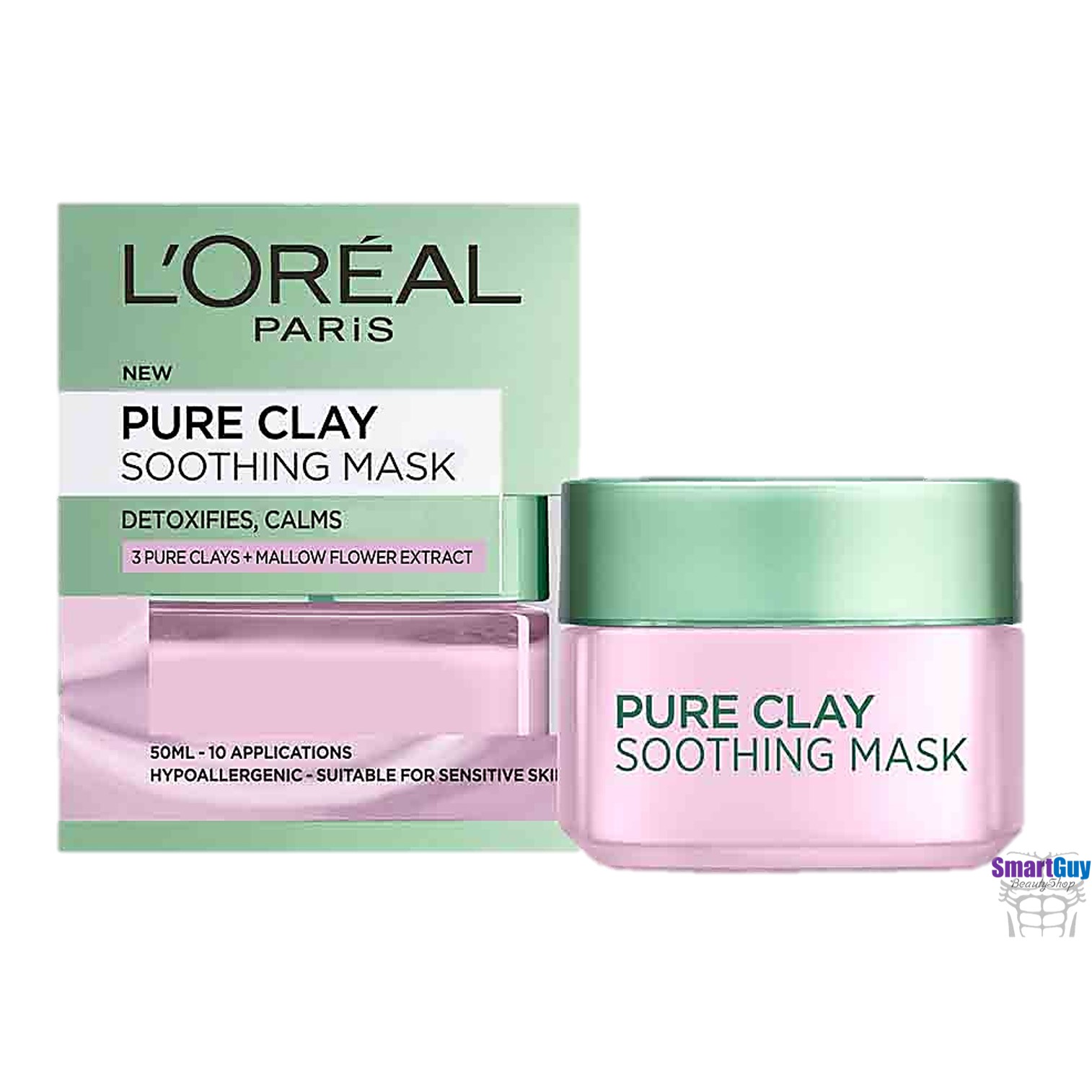 ครีมมาส์คหน้าใสสูตรพรีเมี่ยมช่วยบำรุงและฟื้นฟูปรับสภาพผิวหน้ากระจ่างใสตึงกระชับสูตรเข้มข้นของแท้ L’OREAL Paris Pure Clay Soothing Mask Detoxifies, Reduces Irritation(purple) 50ml.