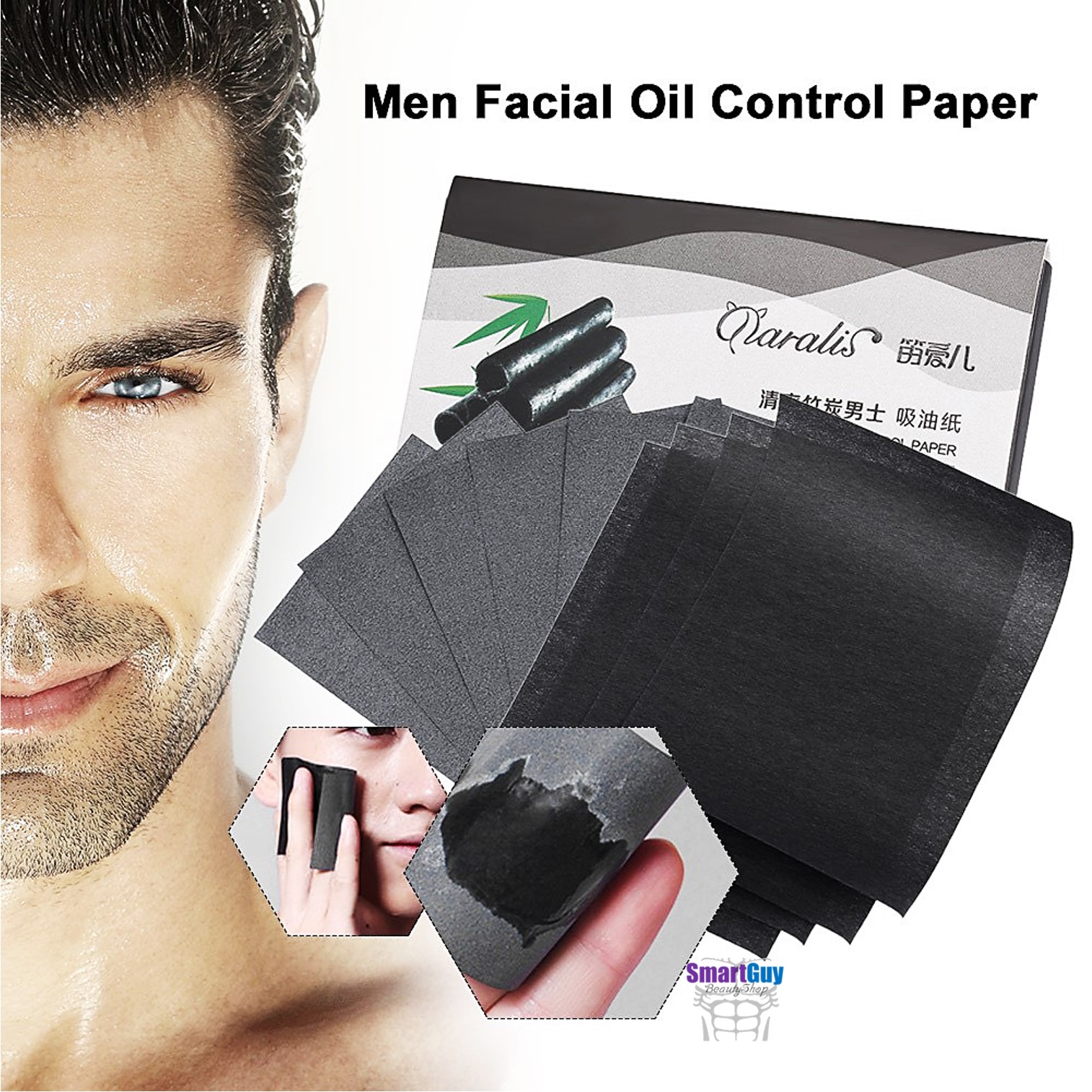 กระดาษซับหน้ามันสูตรชาโคลสำหรับผิวหน้าผู้ชาย DARALIS Bamboo Charcoal Oil Control Paper 80 Sheets