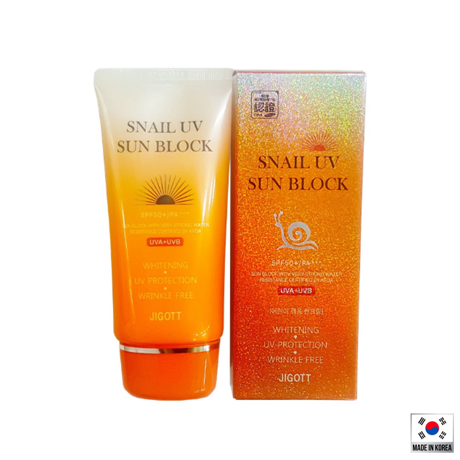 JIGOTT Snail UV Sun Block SPF50+ PA+++ 70ml ผลิตภัณฑ์ปกป้องผิวหน้าจากแสงแดดสูตรสารสกัดเมือกหอยทากเข้มข้น สินค้านำเข้าจากเกาหลีของแท้