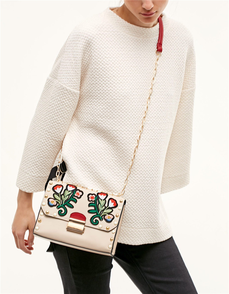 Stradivarius Messenger Bag With Large Embroidered Flowers