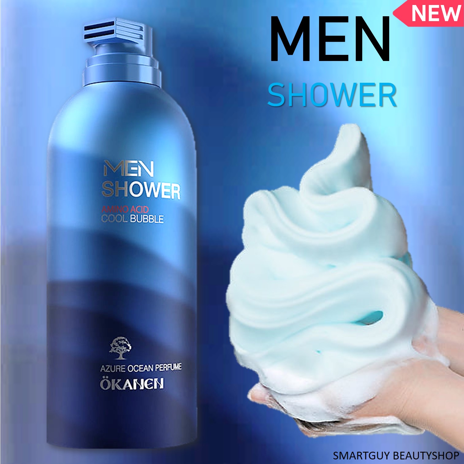 OKANEN Men Shower Amino Acid Cool Bubble Azure Ocean Perefume 350ml มูสโฟมอาบน้ำความสะอาดผิวกายกลิ่นหอมพิเศษพร้อมบำรุงผิวสำหรับผู้ชาย