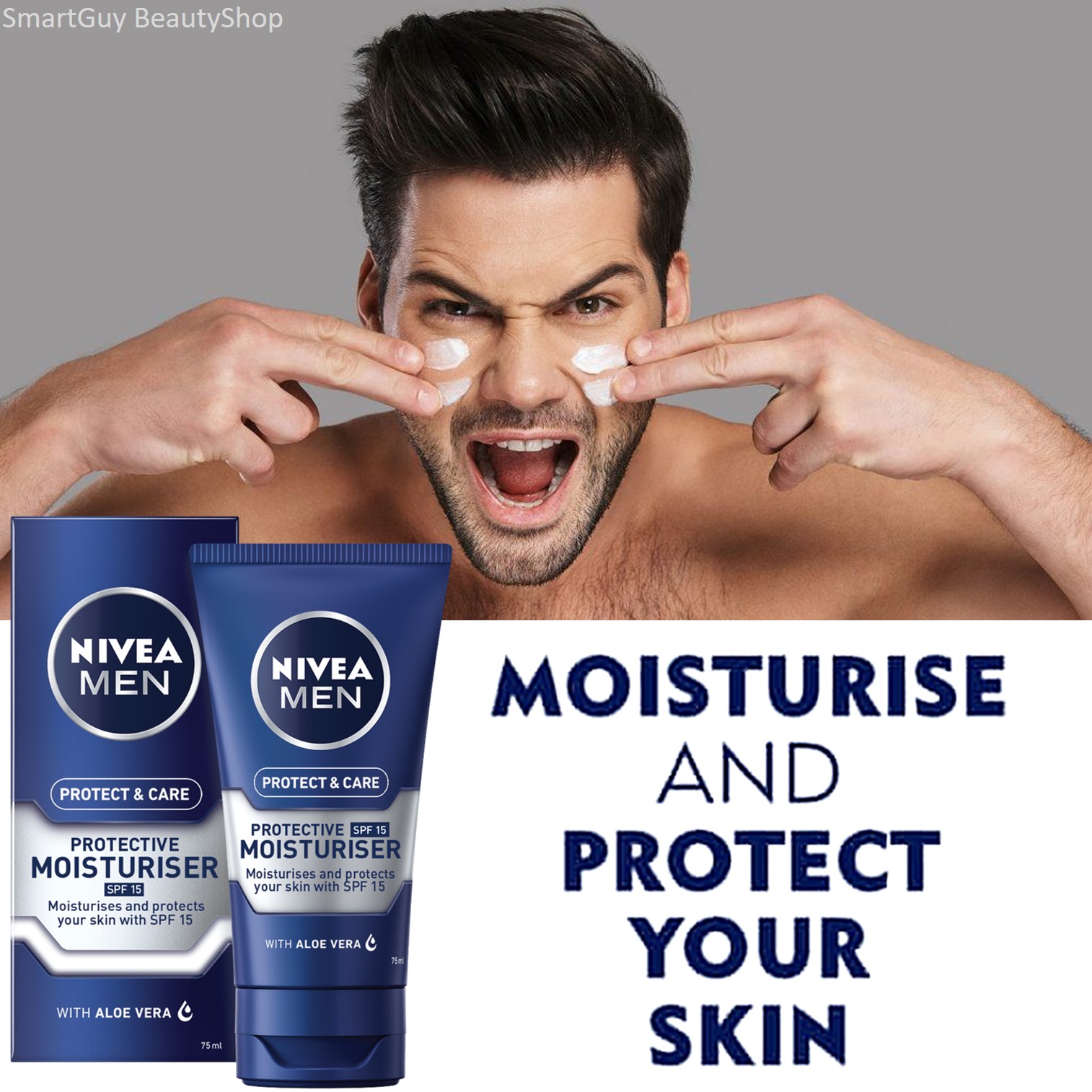 NIVEA MEN PROTECT&CARE PROTECTIVE MOISTURISER SPF15 75ml ผลิตภัณฑ์ครีมบำรุงผิวหน้าผู้ชายผสมครีมกันแดดสูตรพิเศษสินค้านำเข้าจากออสเตรเลีย